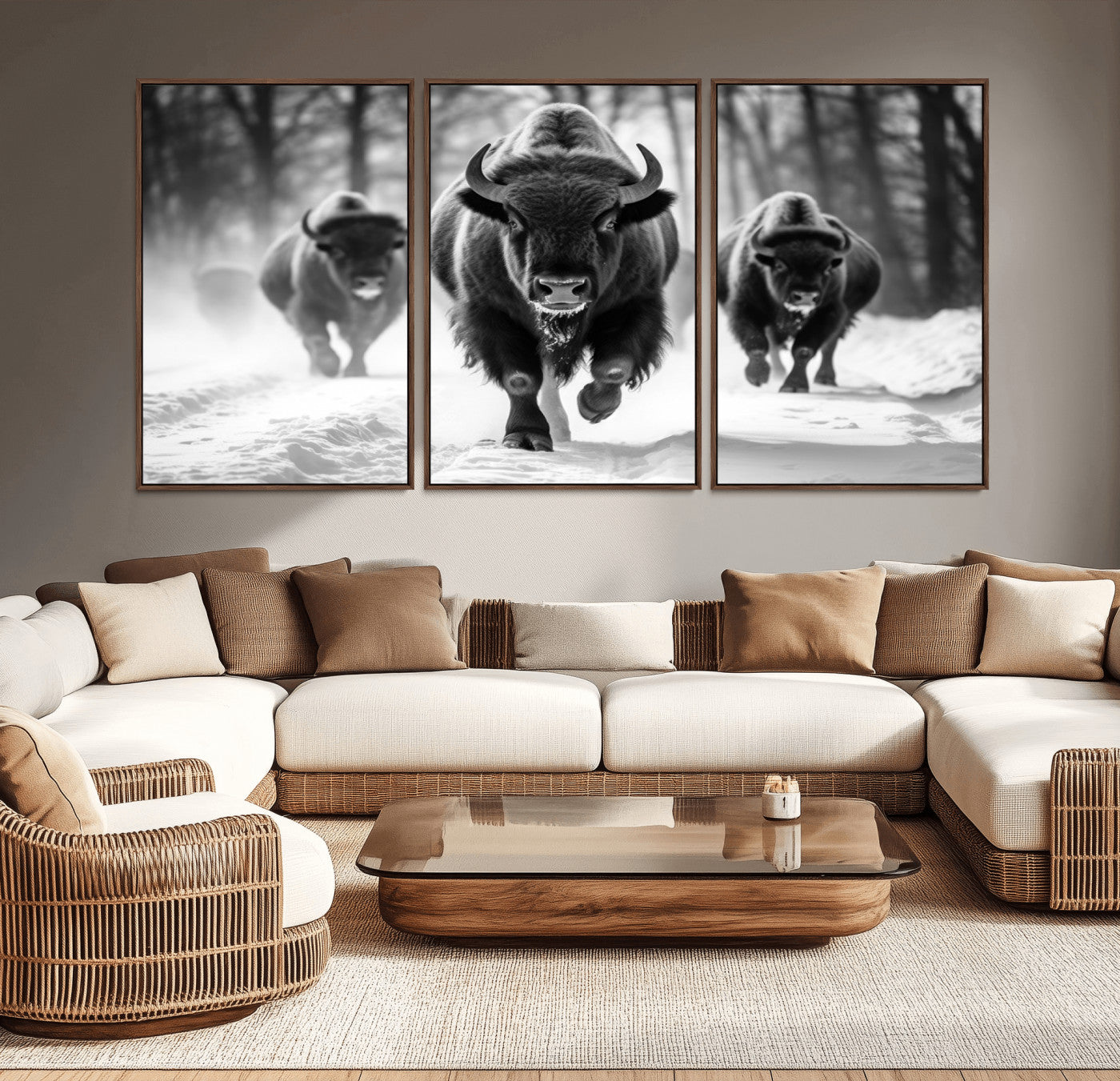97552-MGV-CV-36X24-Buffalo Wall Art Canvas Print, Bison Family Wall Art Canvas Print