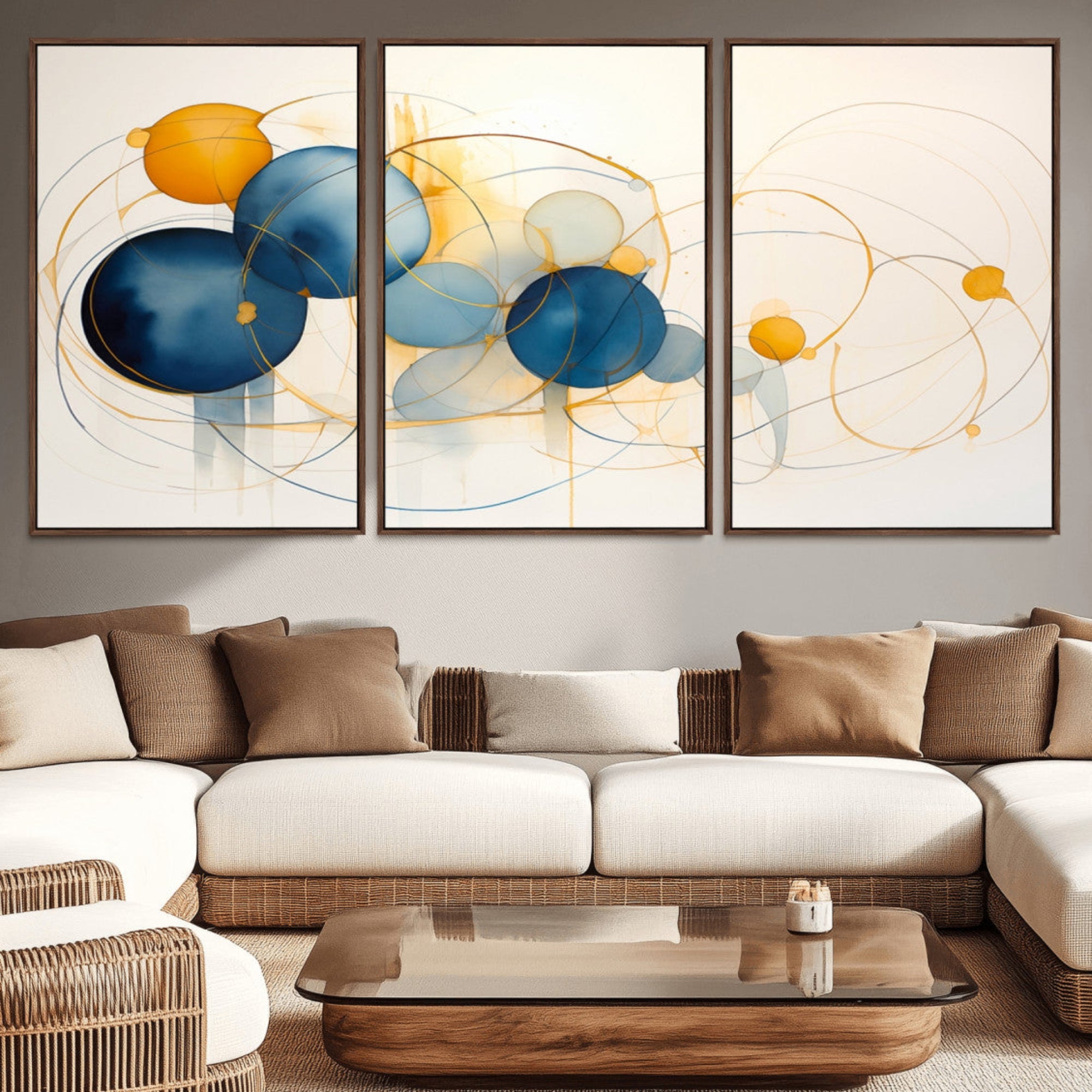 36188-MGV-CV-36X24-Geometric Blue Orange Abstract Wall Art Canvas, Geometric Blue Orange Canvas Print