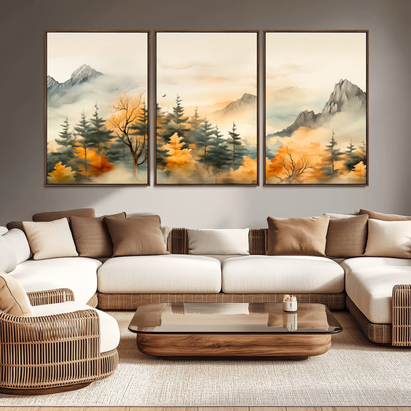 79192-MGV-CV-36X24-Abstract Watercolor Mountains and Trees Autumn Art, Watercolor Mountains and Trees Canvas Print