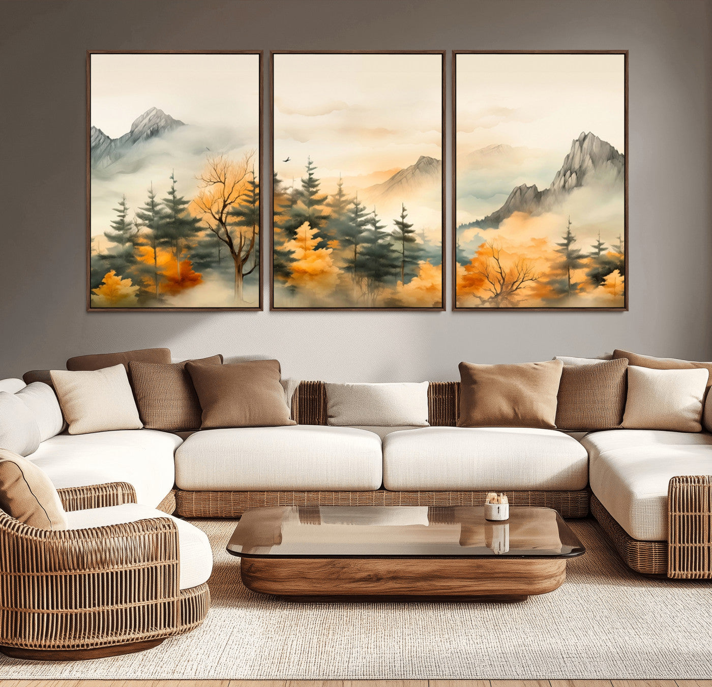 79192-MGV-CV-36X24-Abstract Watercolor Mountains and Trees Autumn Art, Watercolor Mountains and Trees Canvas Print