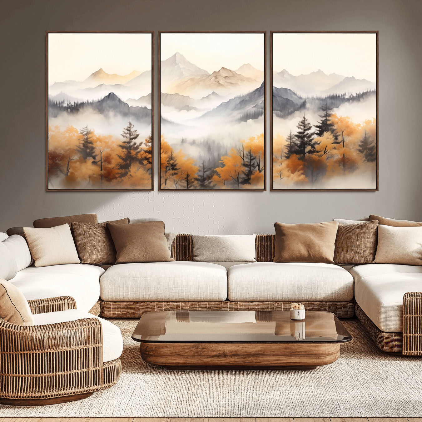 -Abstract Mountain Wall Art | Misty Mountain Forest and Mountains Canvas Print for Living Room,