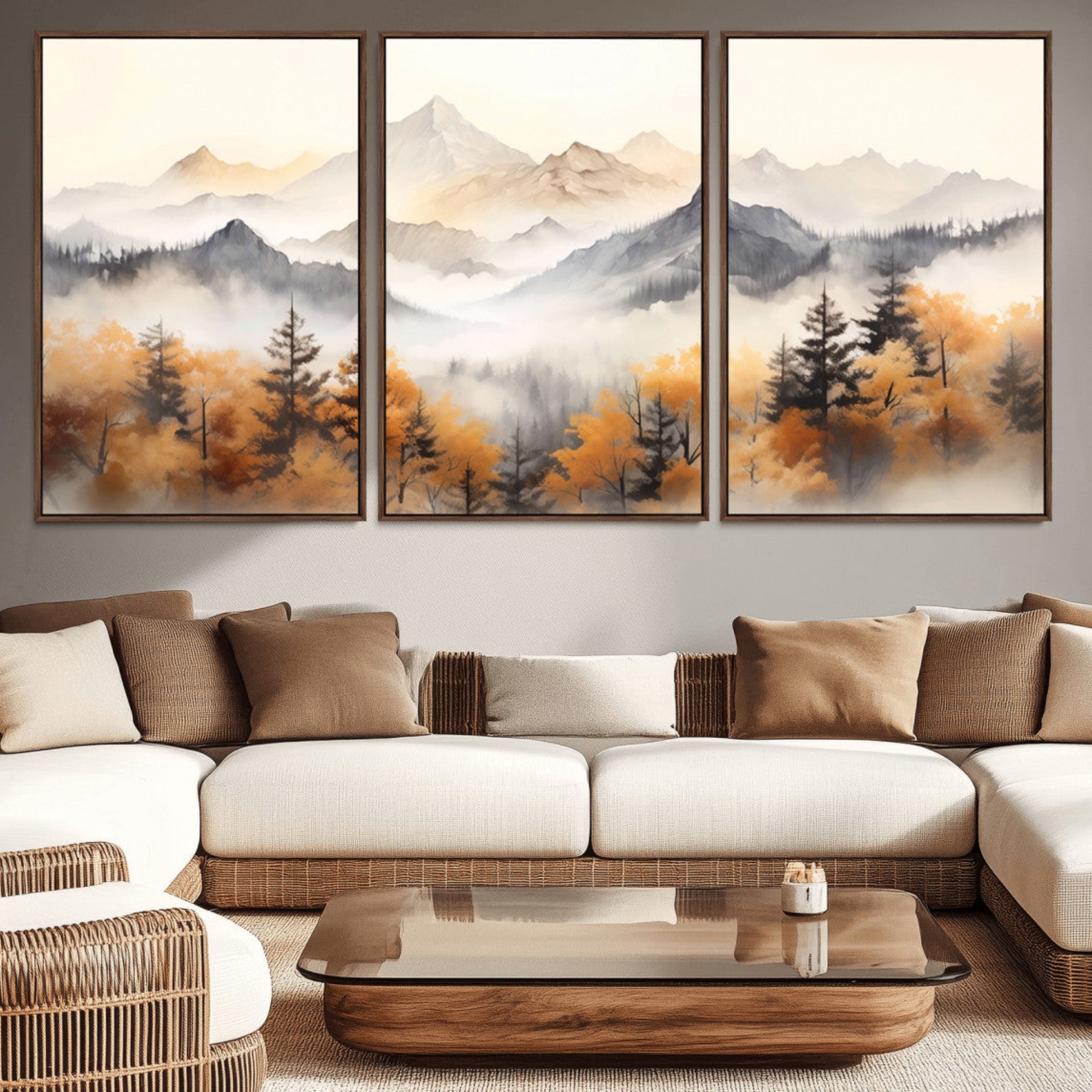 70049-MGV-CV-36X24-Abstract Mountain Wall Art | Misty Mountain Forest and Mountains Canvas Print for Living Room,
