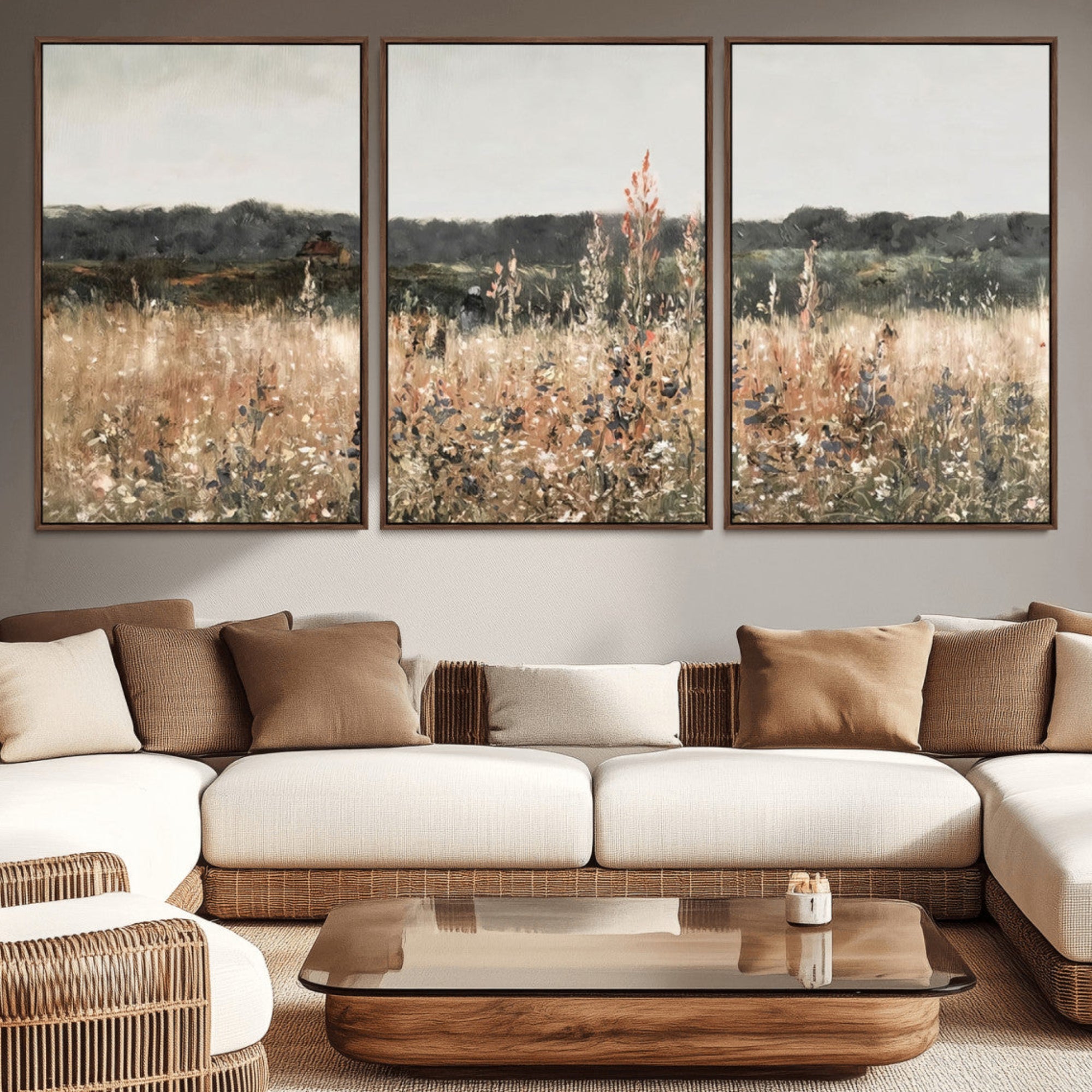 46308-MGV-CV-36X24-Abstract Wildflower Art Field Landscape Oil Painting Print, Country Field Wall Art - Framed Ready to