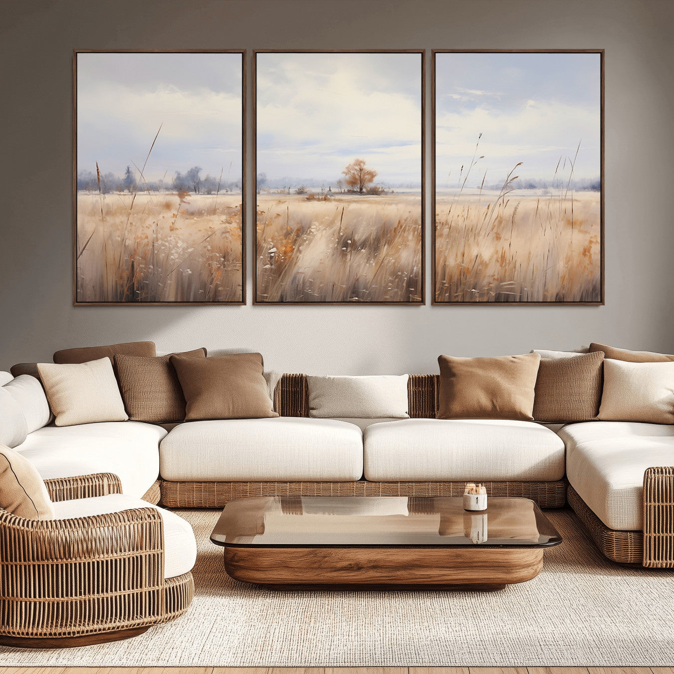 58162-MGV-CV-36X24-Golden Fields Wall Art Print Canvas – Serene Landscape of Nature’s Tranquility in Minimalist for