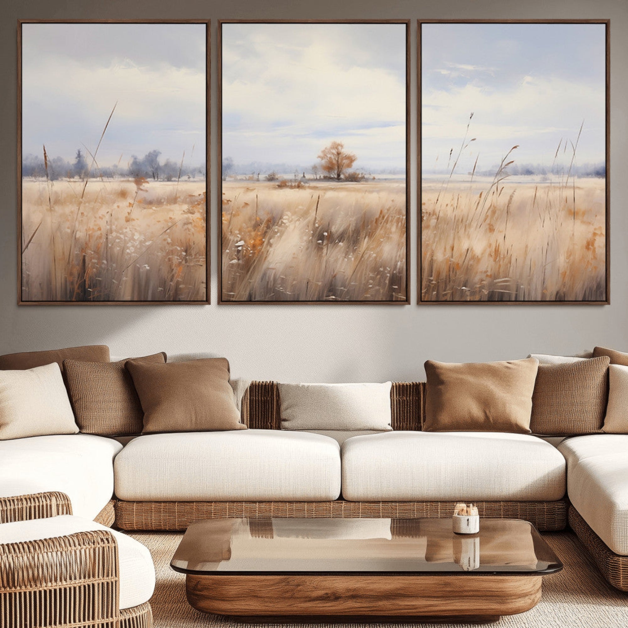 58162-MGV-CV-36X24-Golden Fields Wall Art Print Canvas – Serene Landscape of Nature’s Tranquility in Minimalist for