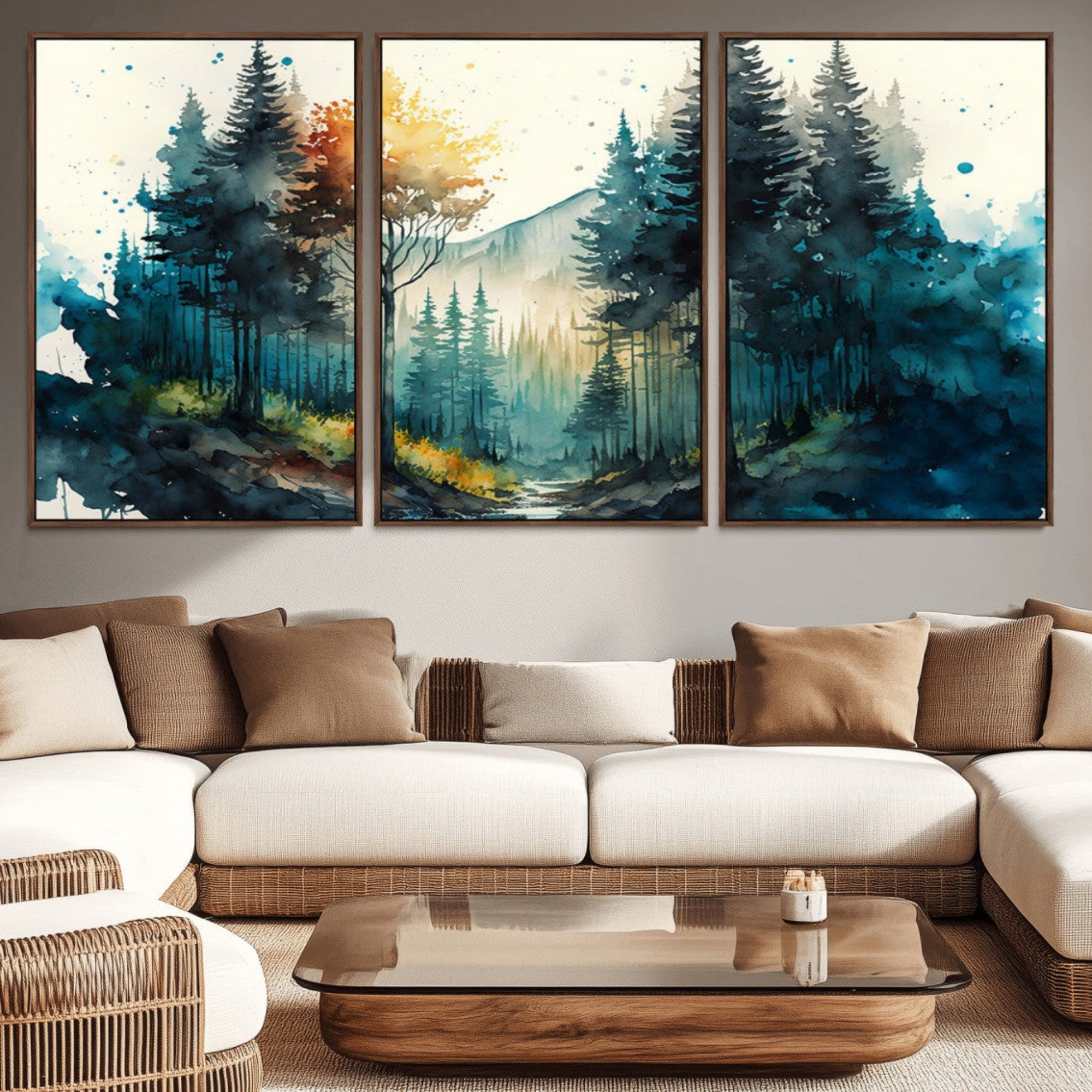 96186-MGV-CV-36X24-Watercolor Trees Forest Abstract Wall Art Canvas Print, Framed Watercolor Trees Wall Art