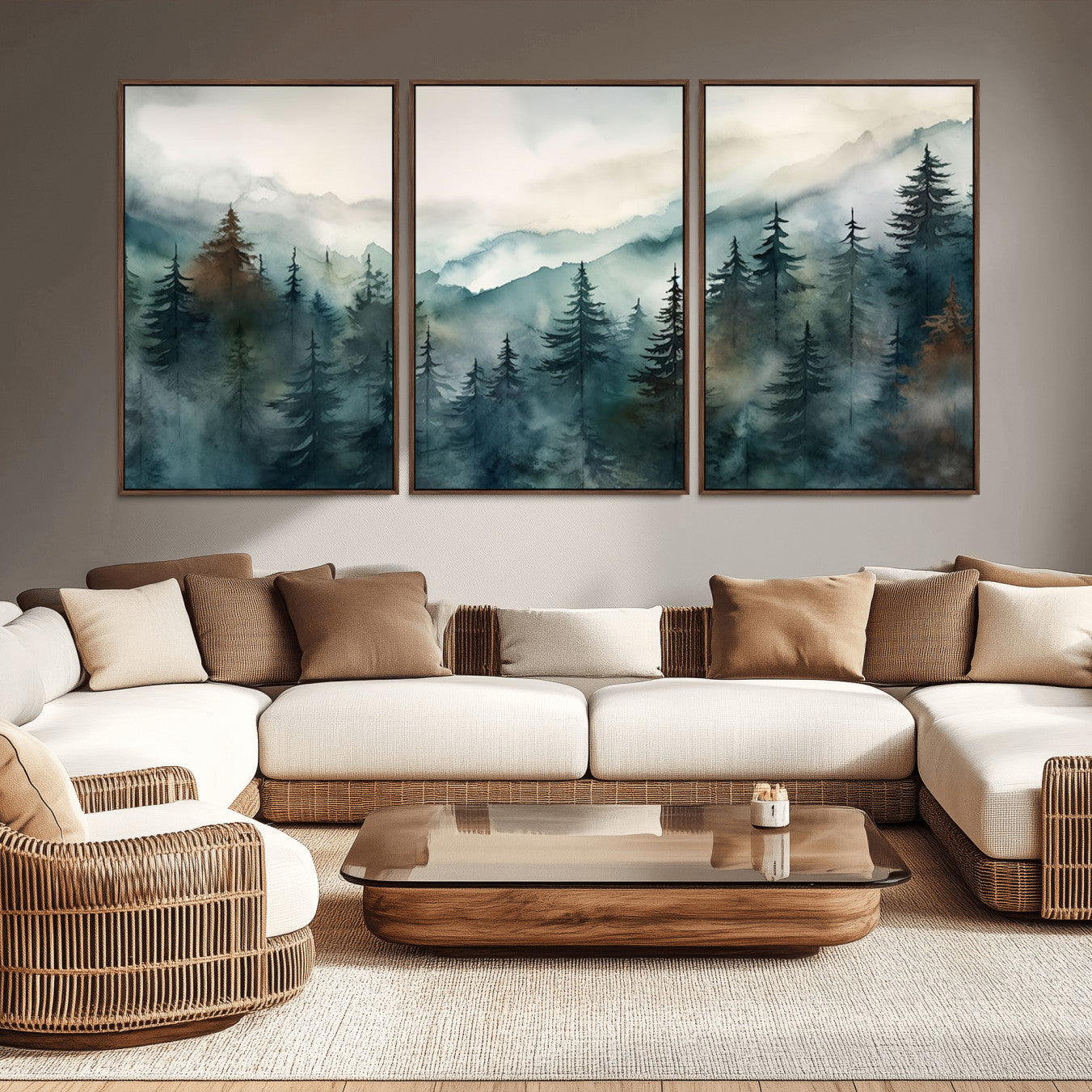 -Serenity Forest Wall Art Canvas | Foggy Mountain Landscape Canvas Print for Living Room or Office |