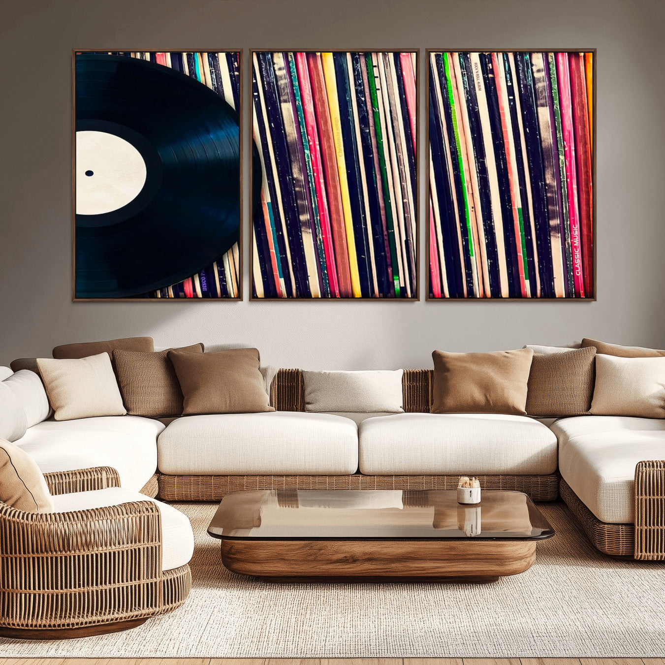 -Vinyl Record and Album Collection Canvas Wall Art - Retro Music Decor, Vintage Vinyl, Vinyl Record