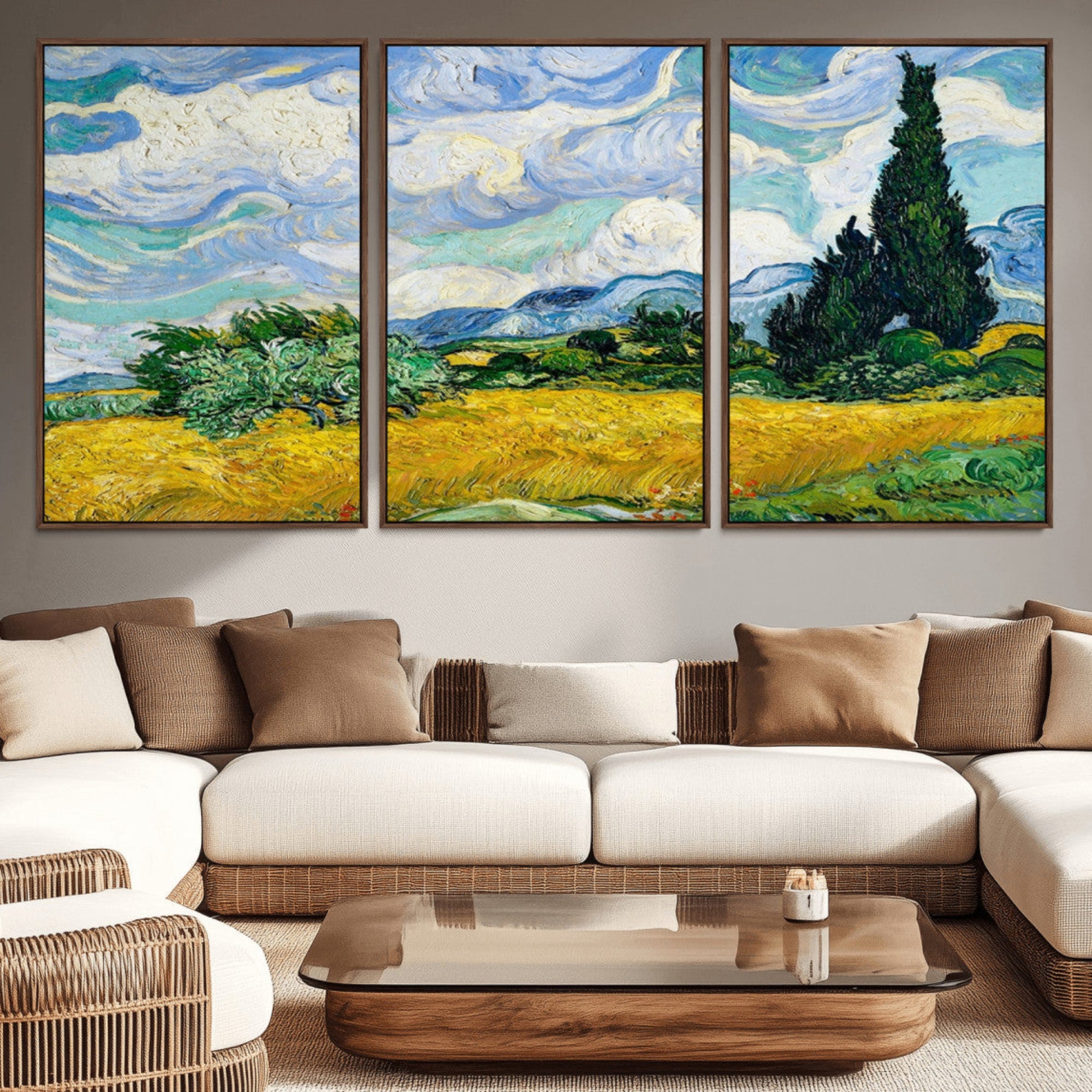 97252-MGV-CV-36X24-Wheatfield With Cypresses By Van Gogh Painting Wall Art Canvas, Wheatfield With Cypresses Canvas