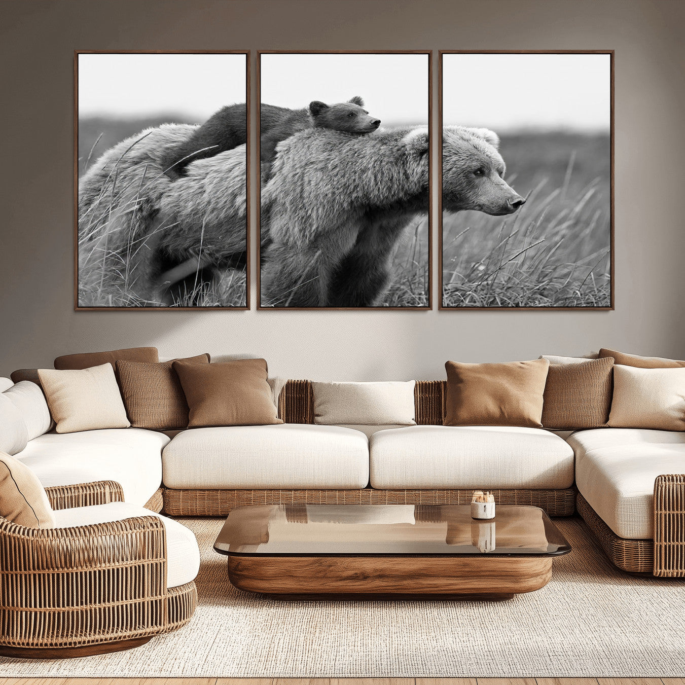 76338-MGV-CV-36X24-Bear and Cub Wall Art Canvas | 399 Bear Cub Wildlife-Inspired Animal Art for Living Room or Office |