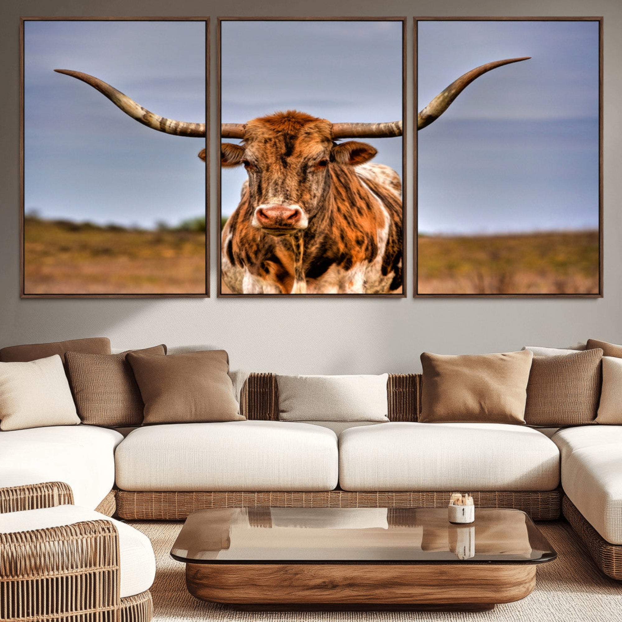 18594-MGV-CV-36X24-Texas Longhorn Wall Art Print, Framed Longhorn Cow Wall Art