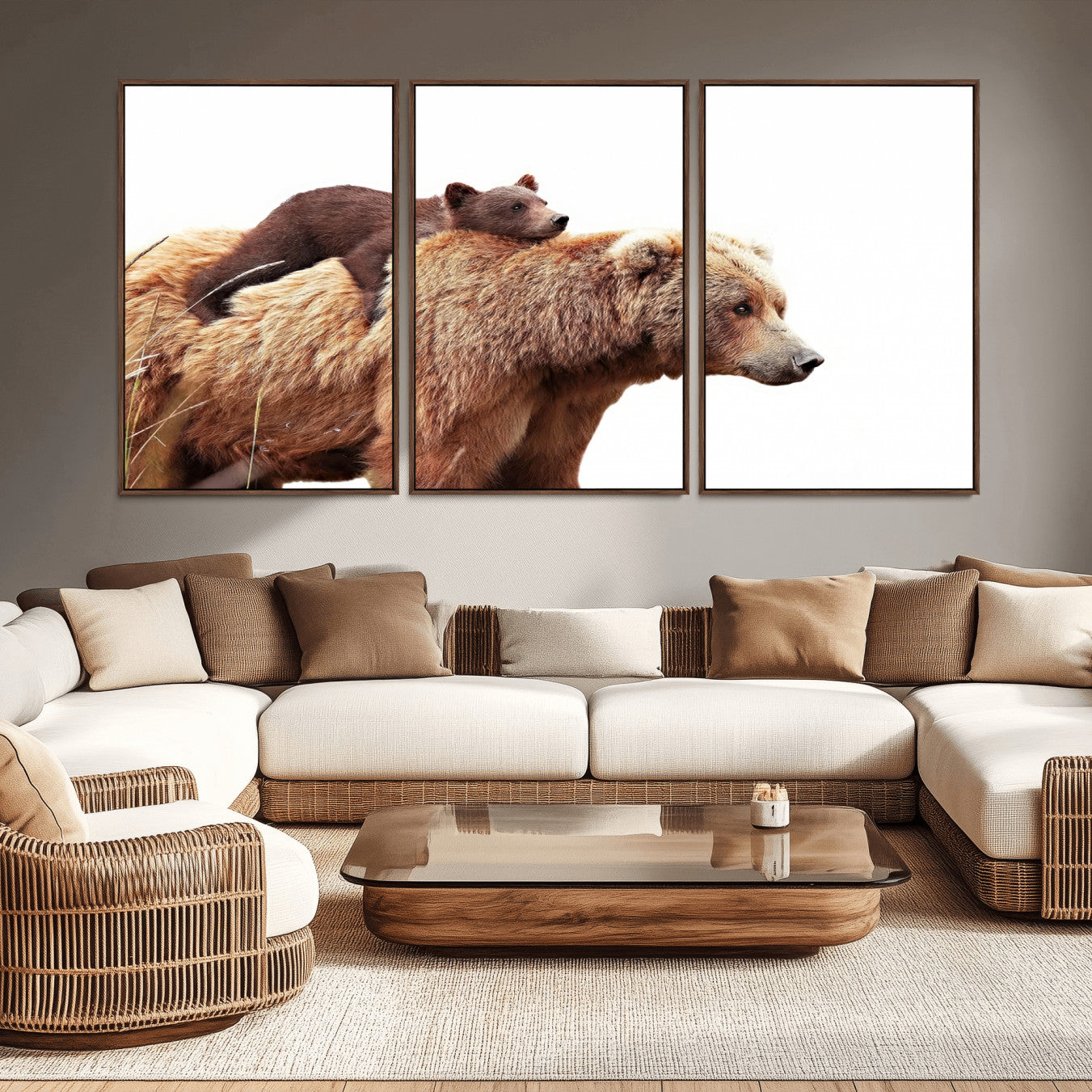 76943-MGV-CV-36X24-Mother and Baby Bear Canvas Wall Art - Adorable Wildlife Animal Print, Cozy Rustic Decor for Living