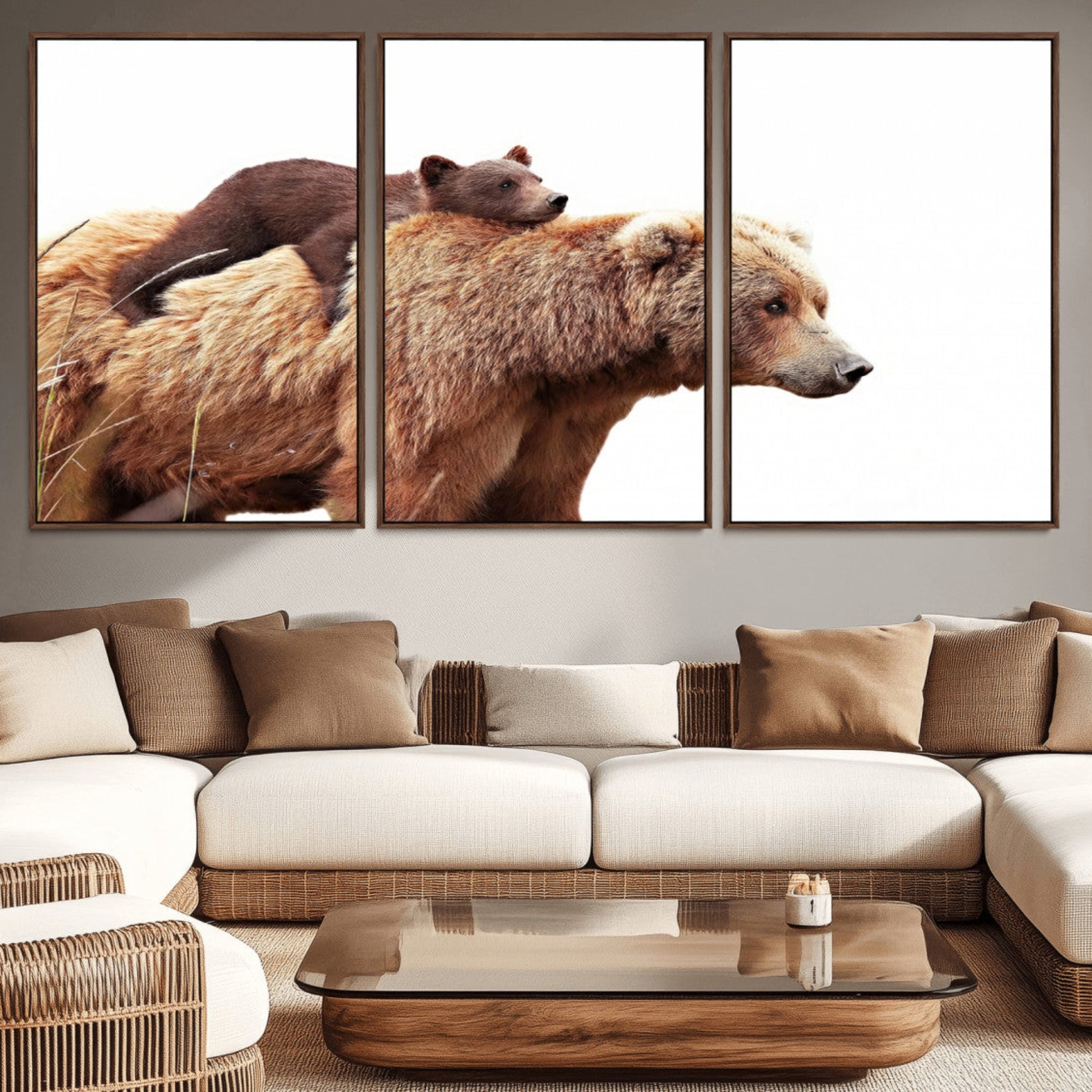 76943-MGV-CV-36X24-Mother and Baby Bear Canvas Wall Art - Adorable Wildlife Animal Print, Cozy Rustic Decor for Living
