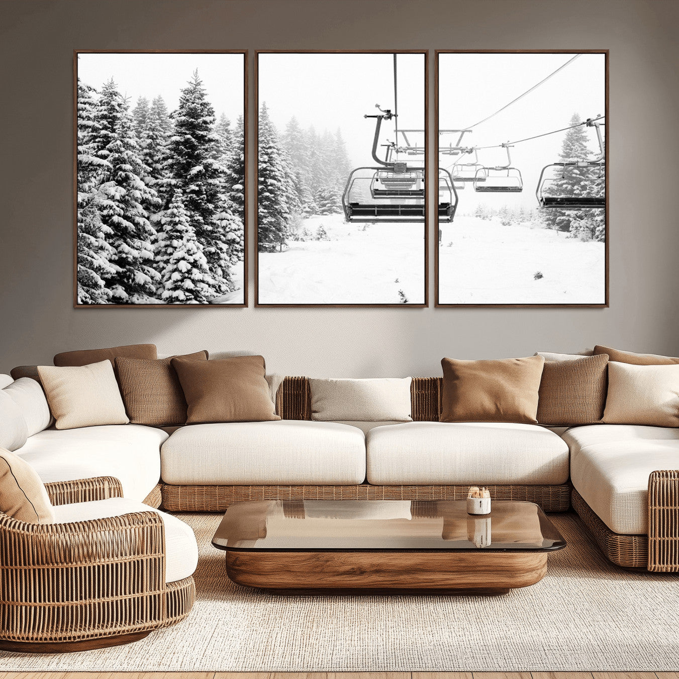 -Ski Wall Art - Ski Lift Wall Art Canvas Print Snow Covered Spruce Trees Winter Wall Art Ski Skier