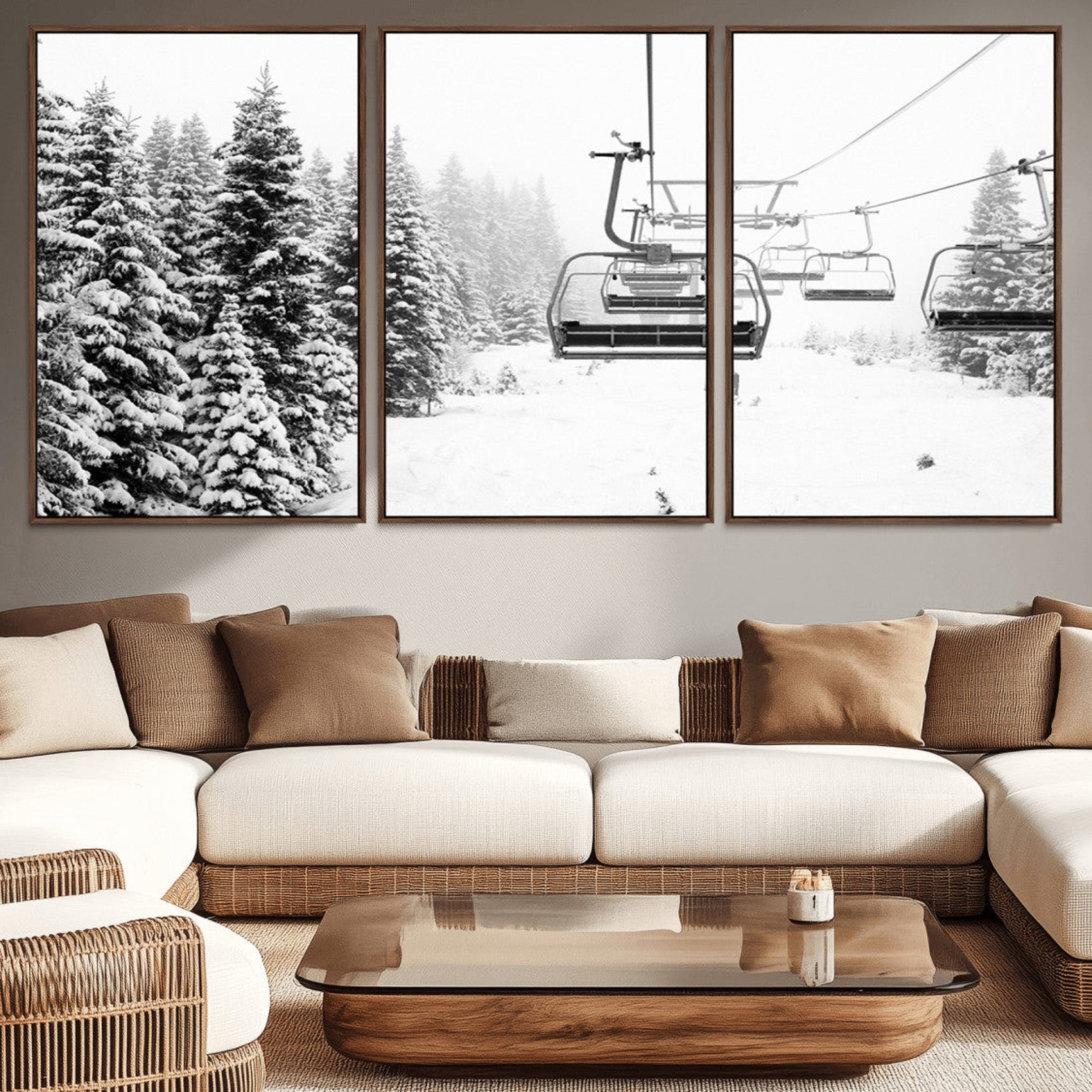 70609-MGV-CV-36X24-Ski Wall Art - Ski Lift Wall Art Canvas Print Snow Covered Spruce Trees Winter Wall Art Ski Skier