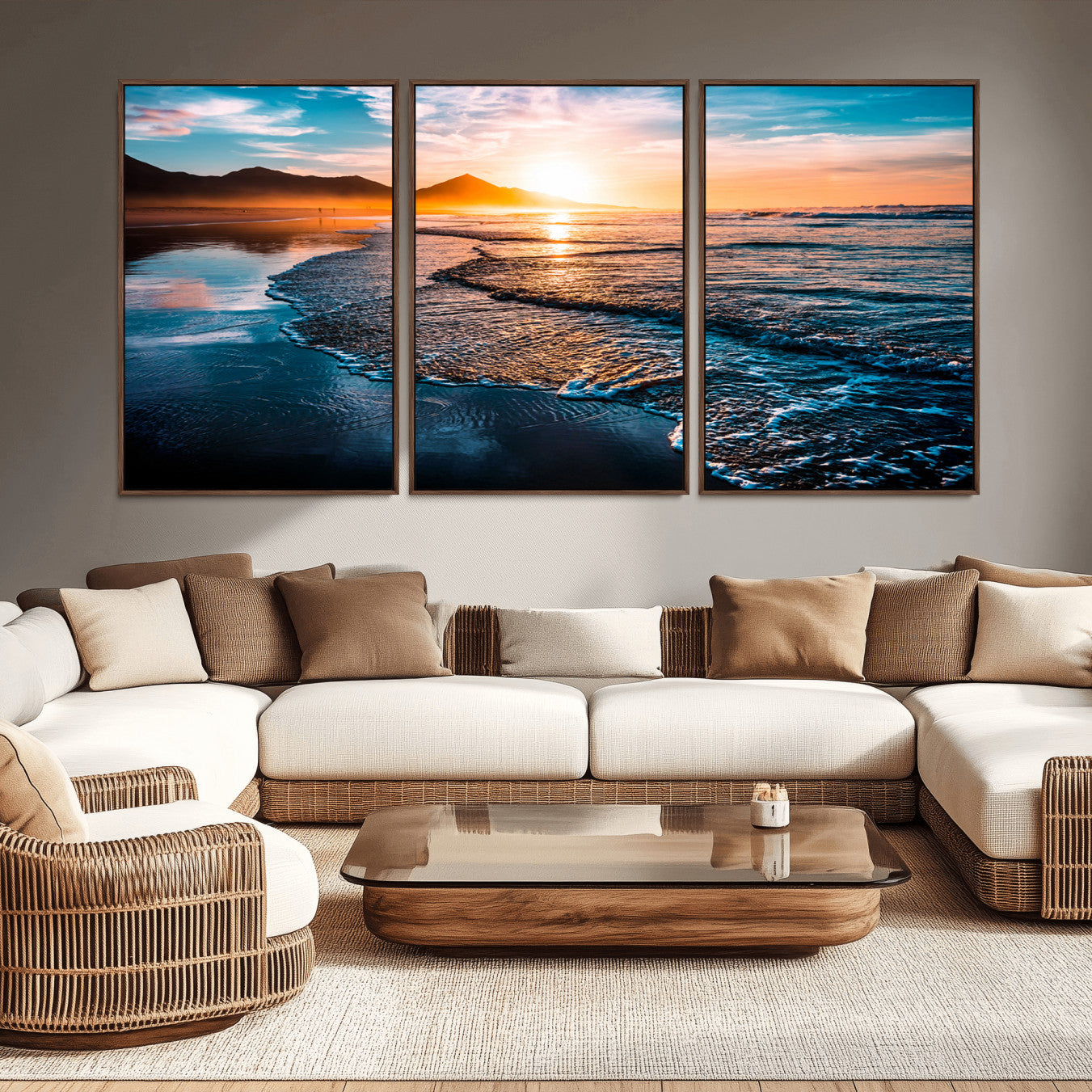 -Beach Ocean Sunset on the Sea Wall Art Canvas, Beach Ocean Sunset Canvas Print