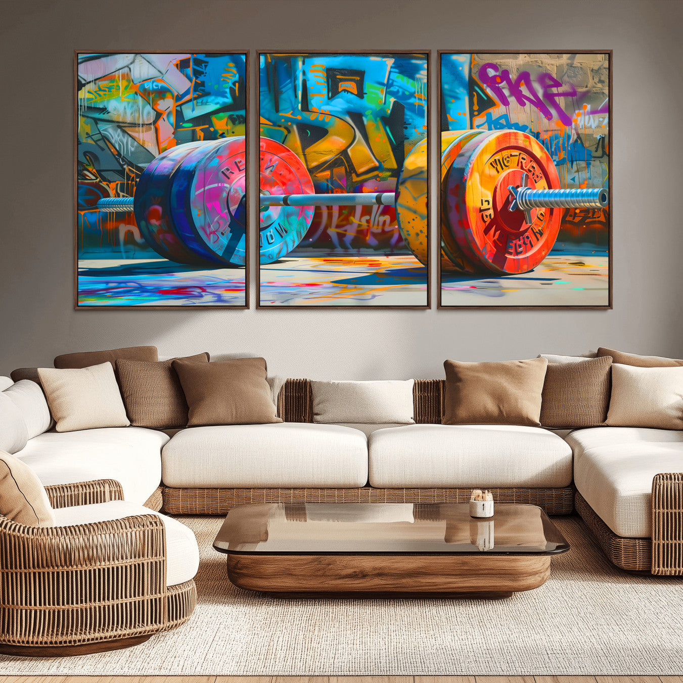-Fitness Gym Barbell Graffiti Wall Art Canvas Print