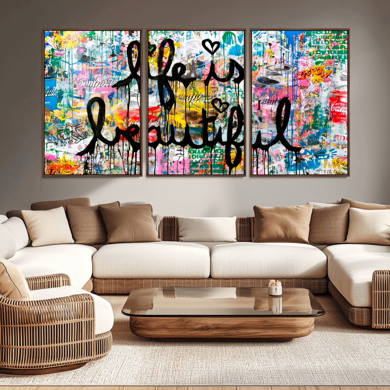 -Life Beautiful Art Print - Banksy Graffiti Wall Art Canvas Print | Graffiti Wall Art Canvas Print