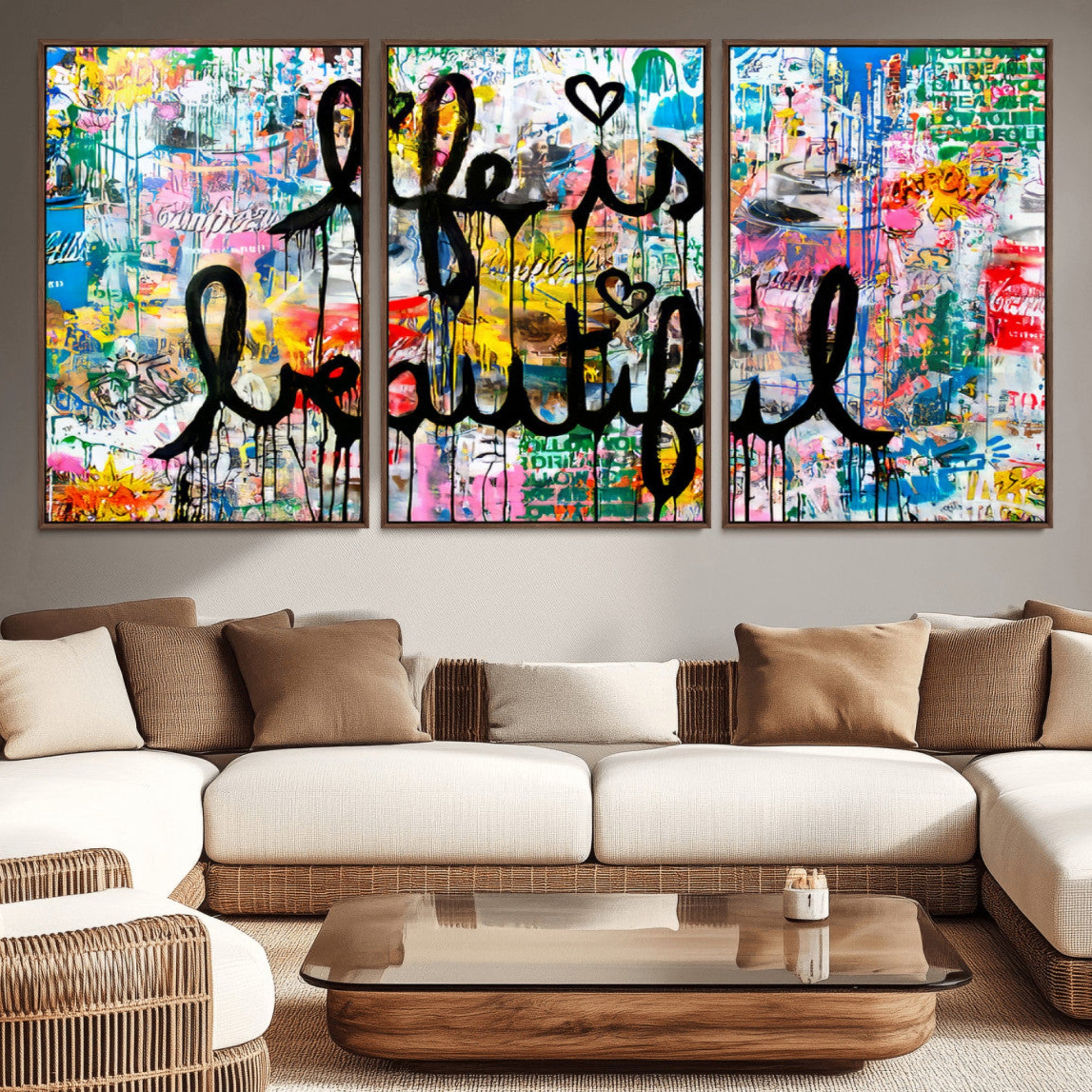 24774-MGV-CV-36X24-Life Beautiful Art Print - Banksy Graffiti Wall Art Canvas Print | Graffiti Wall Art Canvas Print