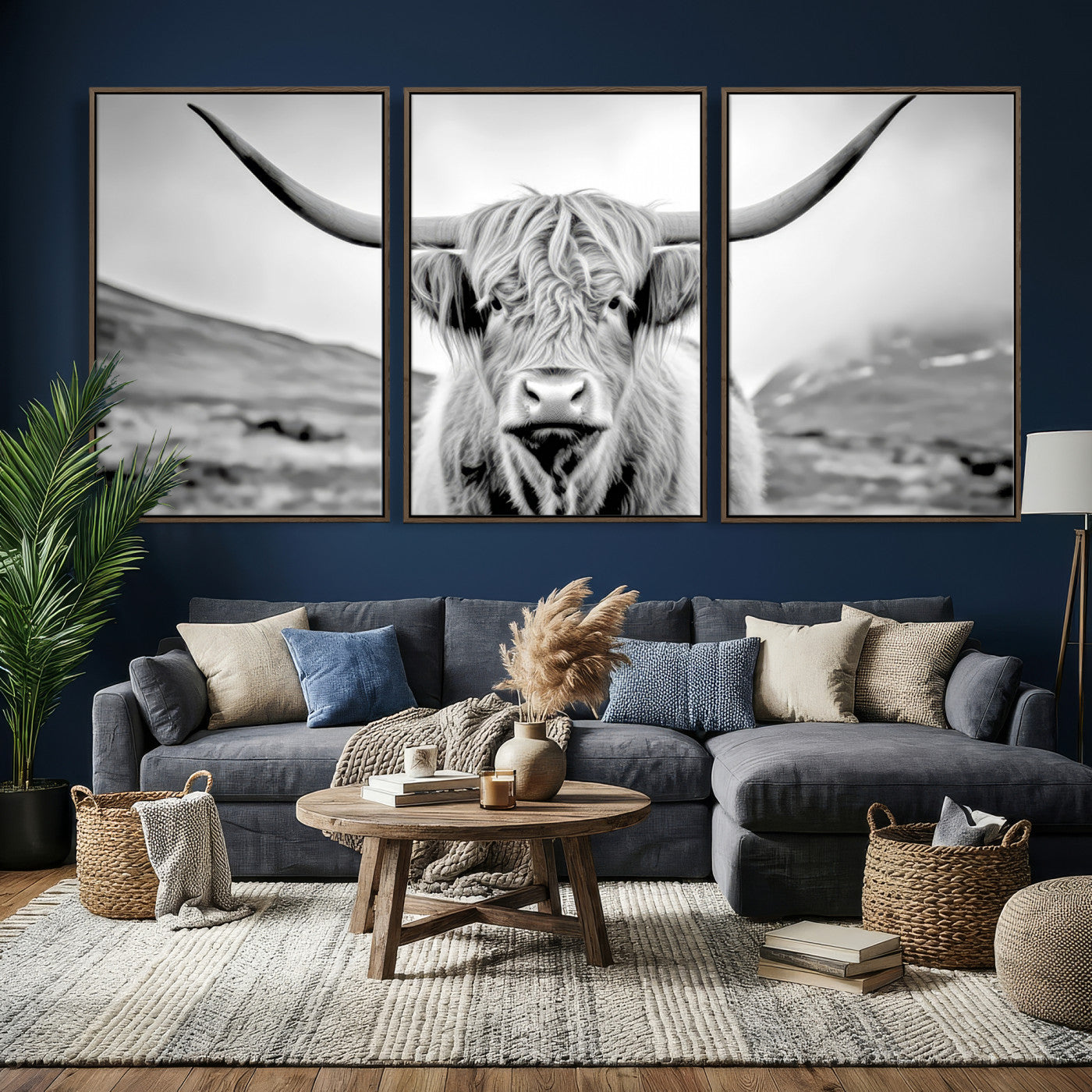 80564-MGV-CV-60X30-3P - Scottish Cow Wall Art Canvas Print