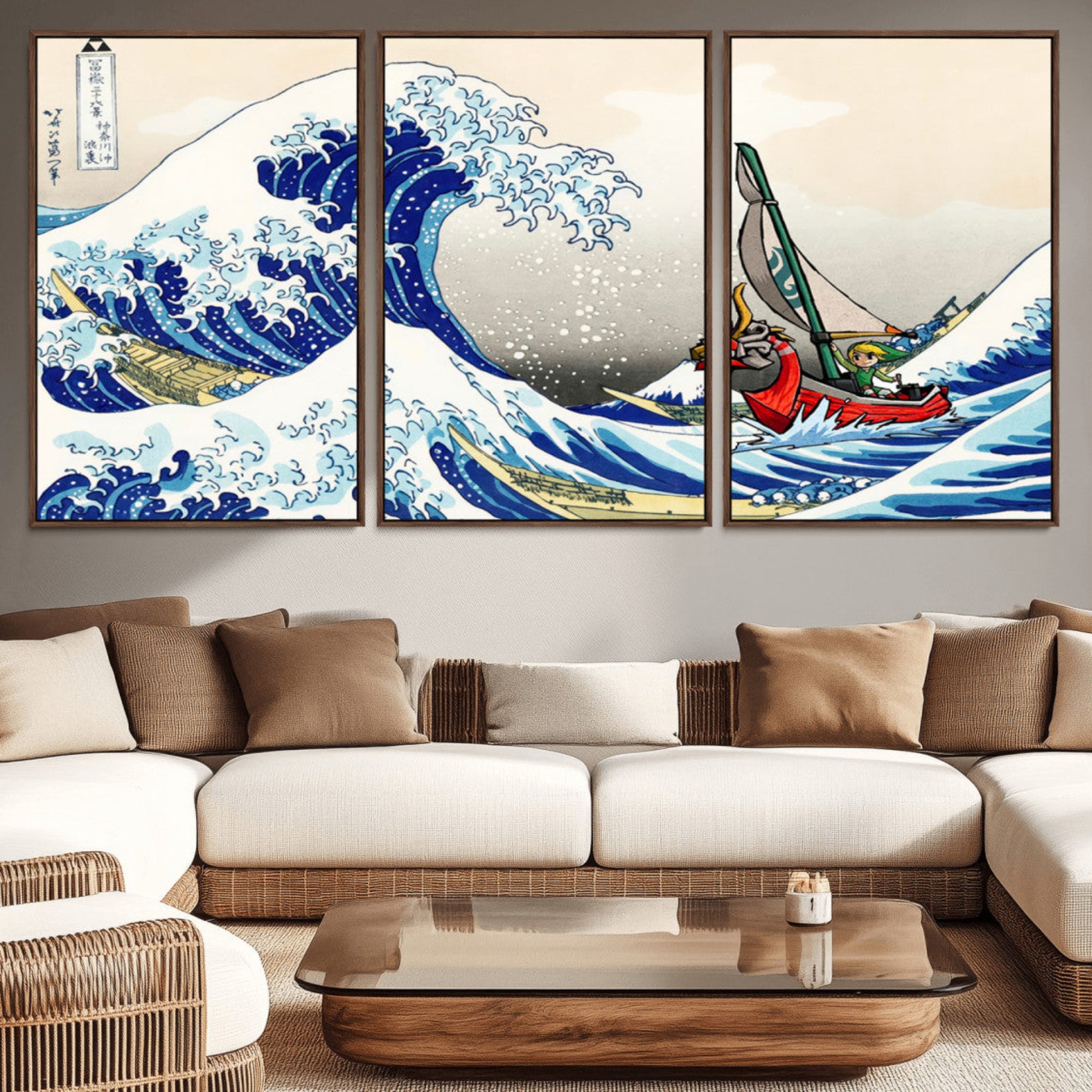 19450-MGV-CV-36X24-Katsushika Hokusai Kanagawa Giant Wave Wall Art Canvas Print | Iconic Japanese Art for Living Room