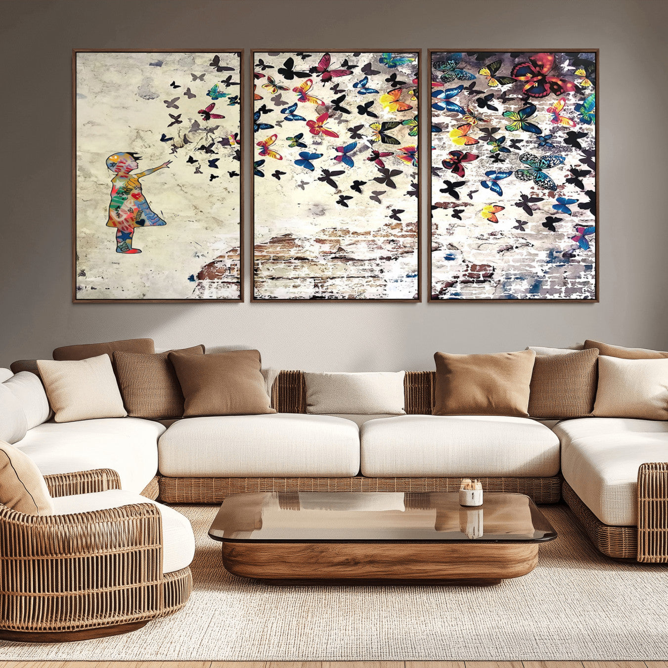 -Banksy Wall Art - Banksy Girl Butterfly Graffiti Wall Art Canvas Print - Butterfly Girl and Freedom