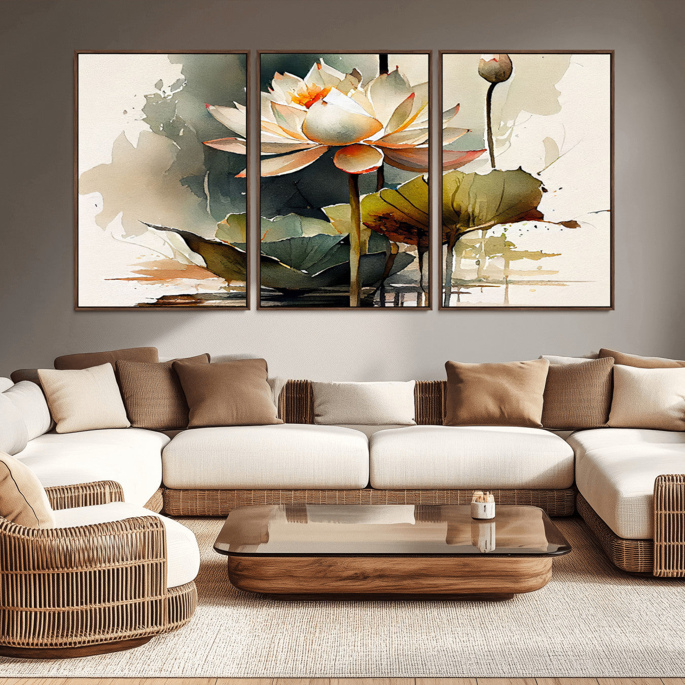 -Lotus Flower Watercolor Canvas Print – A Symbol of Serenity and Growth, Captured in Soft Watercolors