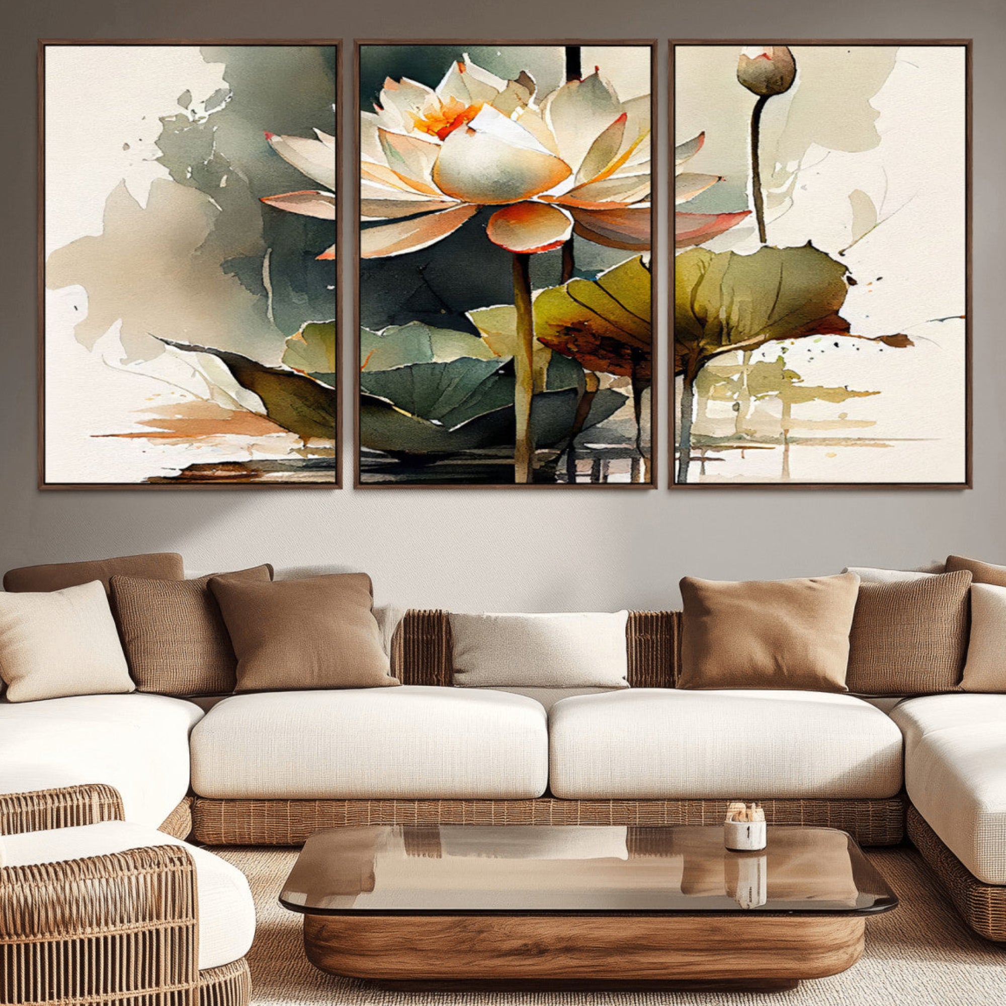 62531-MGV-CV-36X24-Lotus Flower Watercolor Canvas Print – A Symbol of Serenity and Growth, Captured in Soft Watercolors