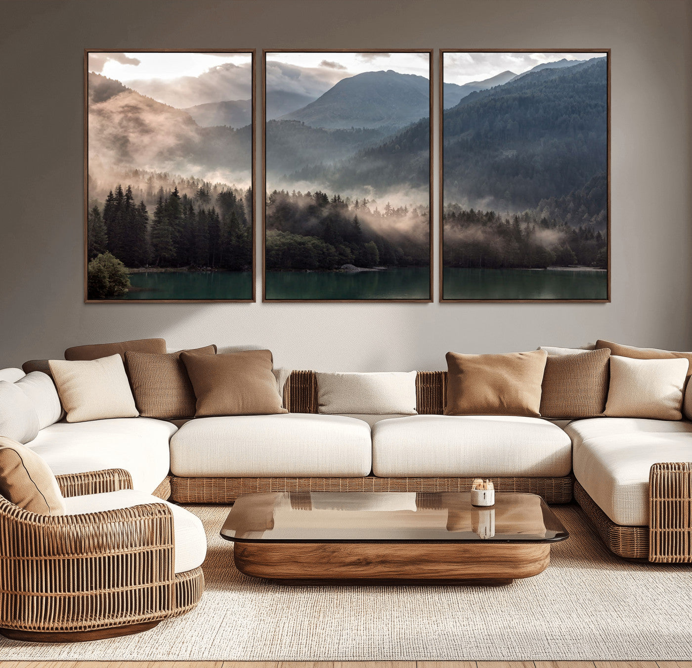 61116-MGV-CV-36X24-Foggy Mountain Canvas Print Forest Wall Art