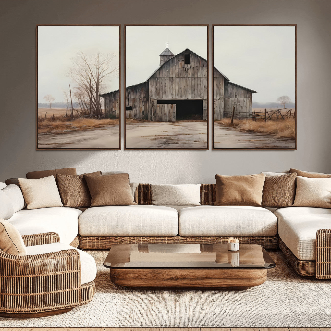 -Farmhouse Rustic Barn Wall Art Canvas Print – Framed and Ready to Hang – Perfect Addition to