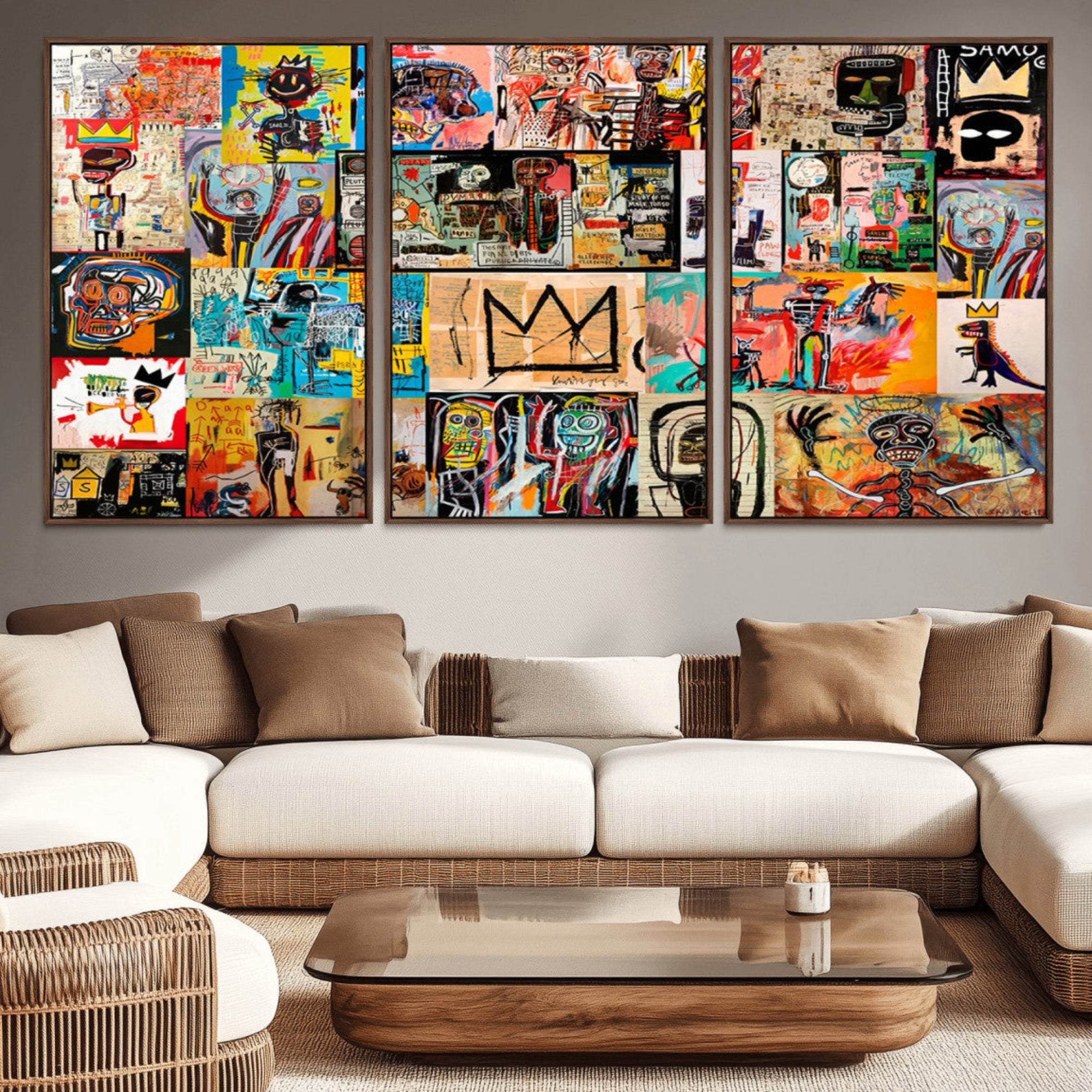69394-MGV-CV-36X24-Abstract Art Collage Wall Art Canvas Print – Framed, Ready to Hang, Urban Graffiti Style