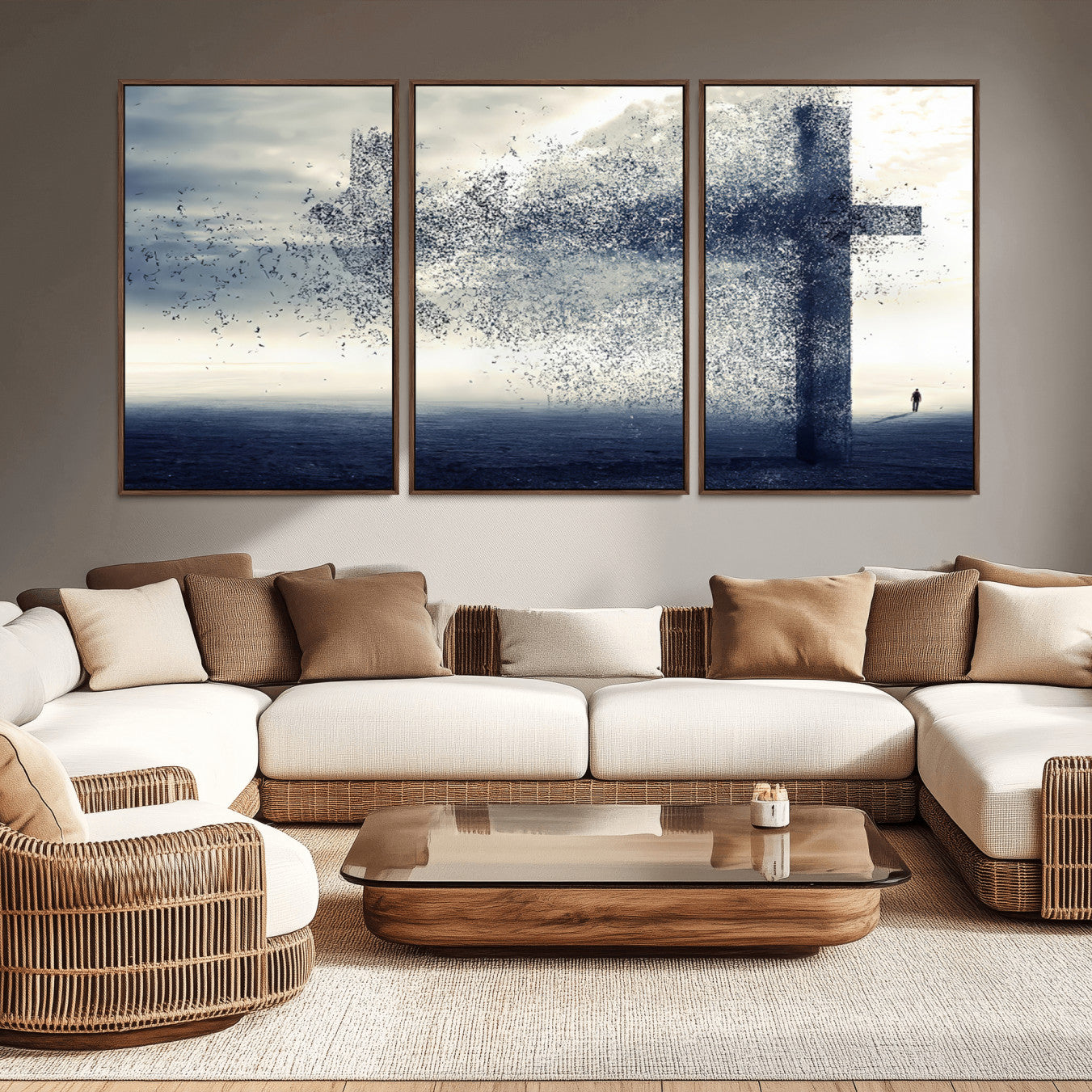 -Jesus and the Fading Cross Wall Art Print – Symbol of Faith, Christian Wall Art Canvas Print, Framed