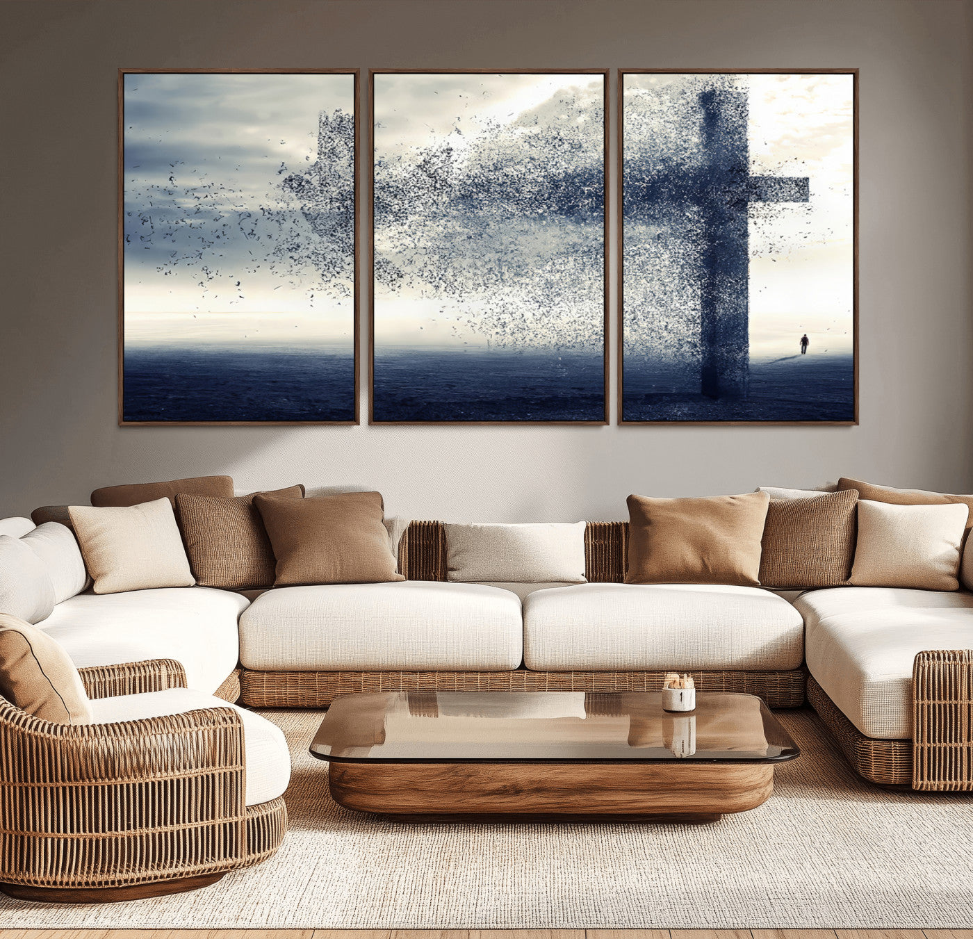 -Jesus and the Fading Cross Wall Art Print – Symbol of Faith, Christian Wall Art Canvas Print, Framed