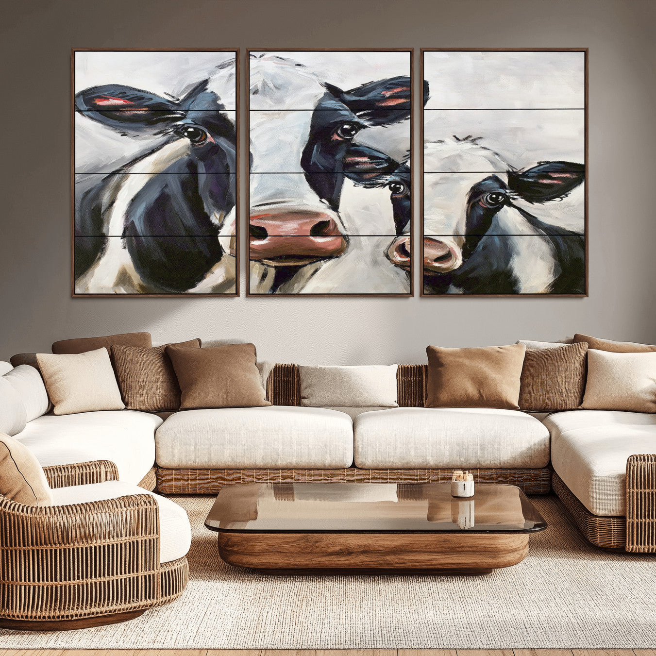-Vintage Baby and Mom Cattle Wall Art Canvas Print