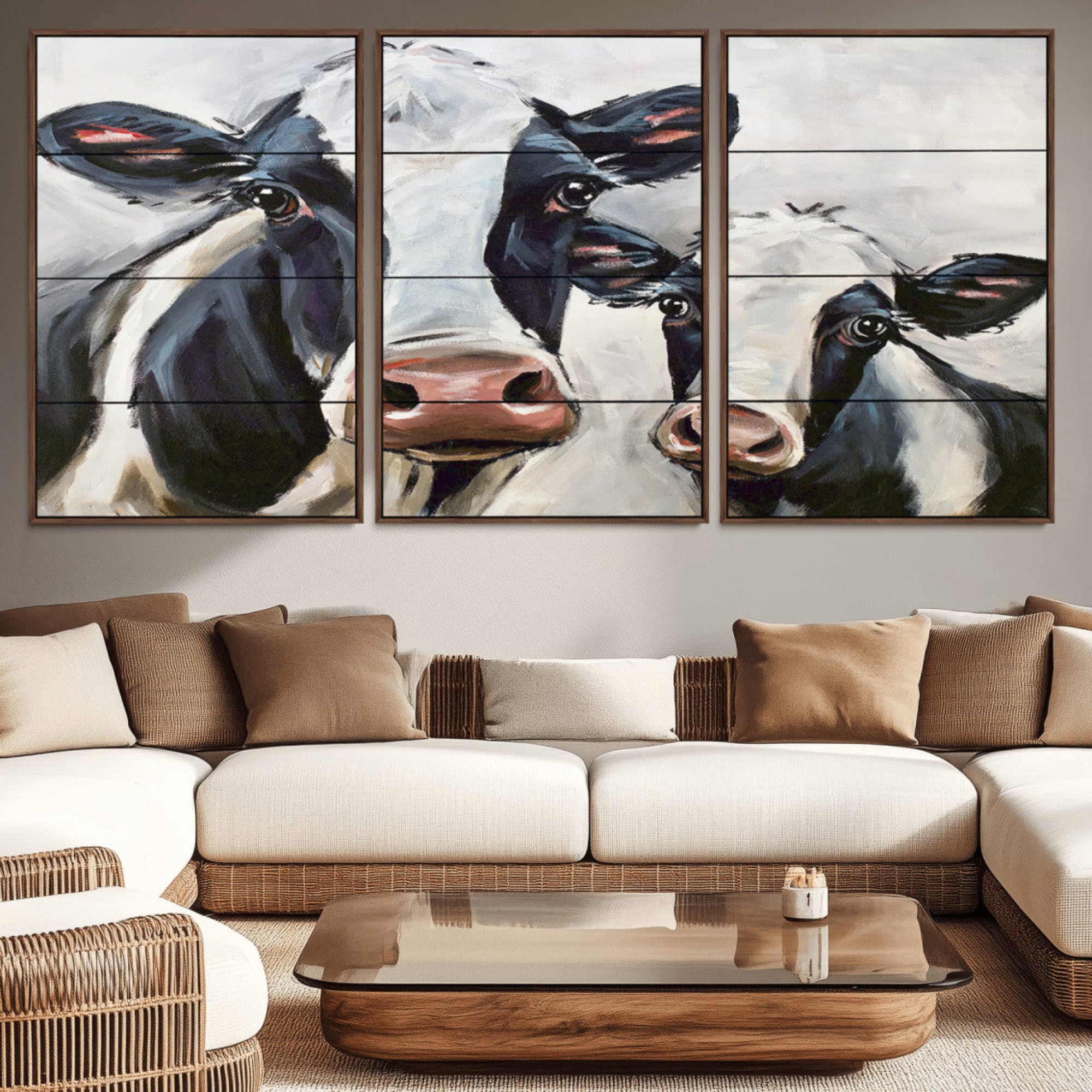 28934-MGV-CV-36X24-Vintage Baby and Mom Cattle Wall Art Canvas Print