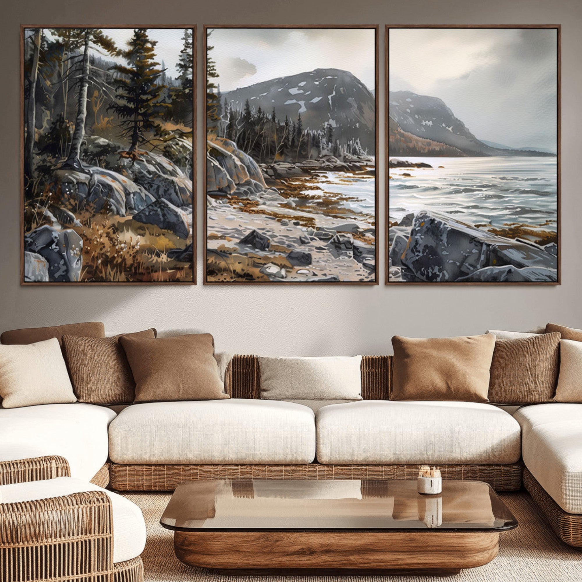 41281-MGV-CV-36X24-Serene Coastal View of Acadia National Park - Stunning 3-Panel Wall Art Canvas Print, Framed, Ready