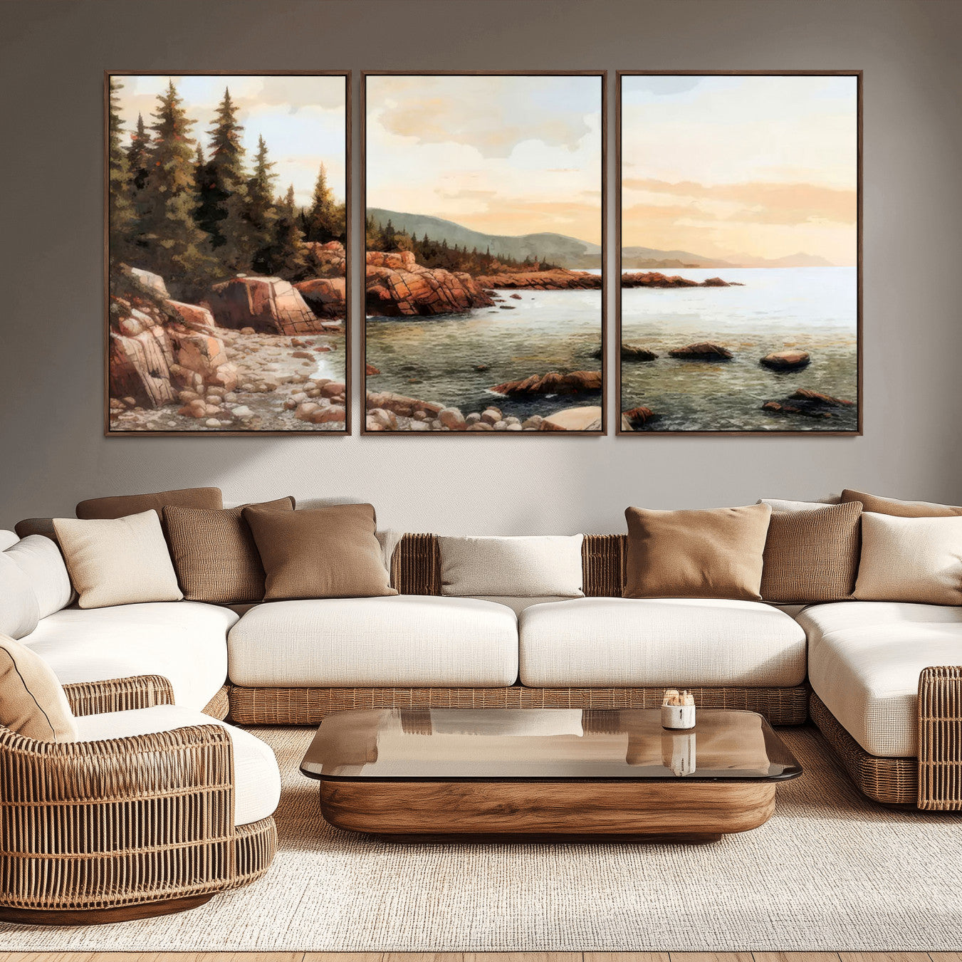 77145-MGV-CV-36X24-Serene Coastal View of Acadia National Park Wall Art - Stunning 3-Panel Wall Art Canvas Print,