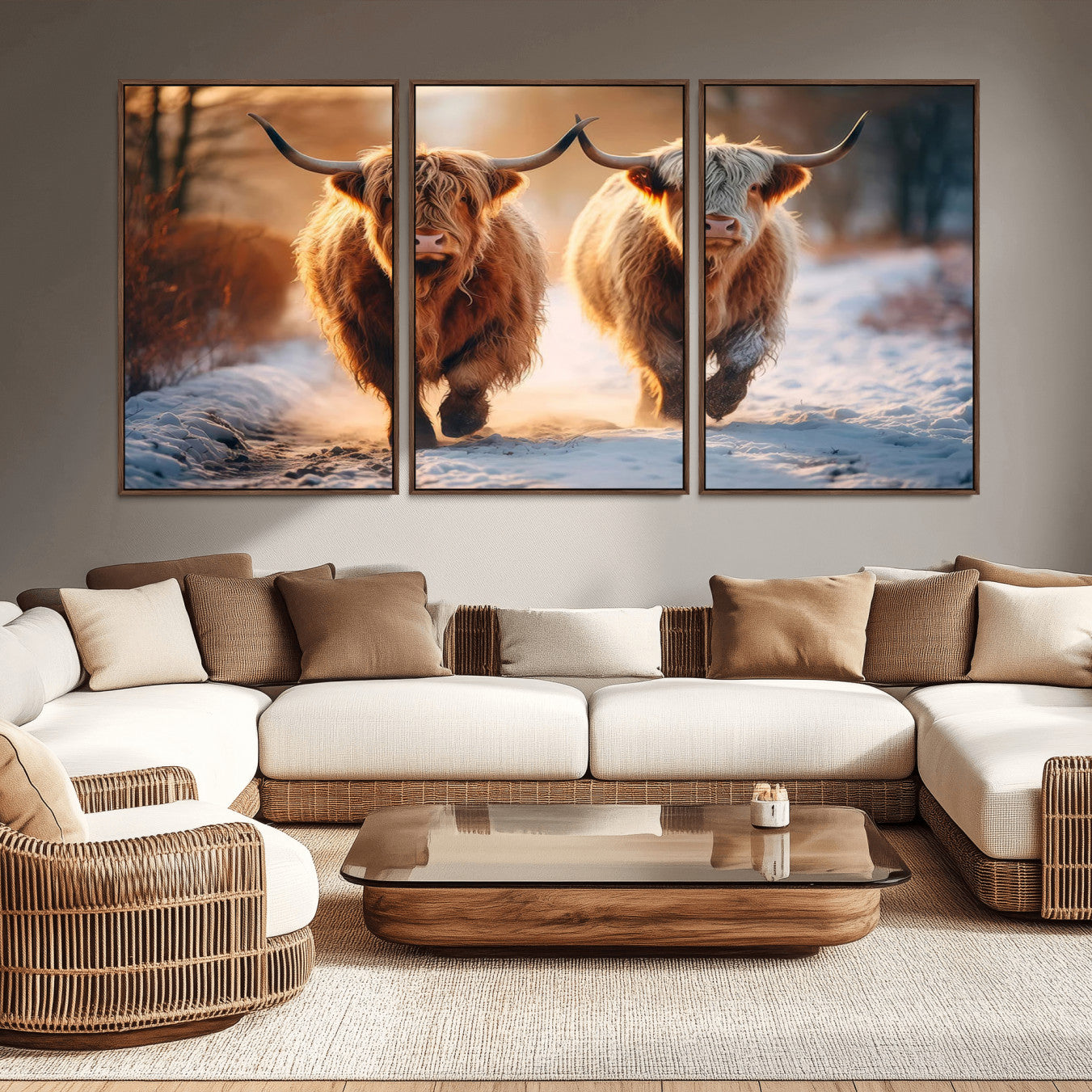 -Scottish Highland Cow Horn Farm Wall Art Canvas Print