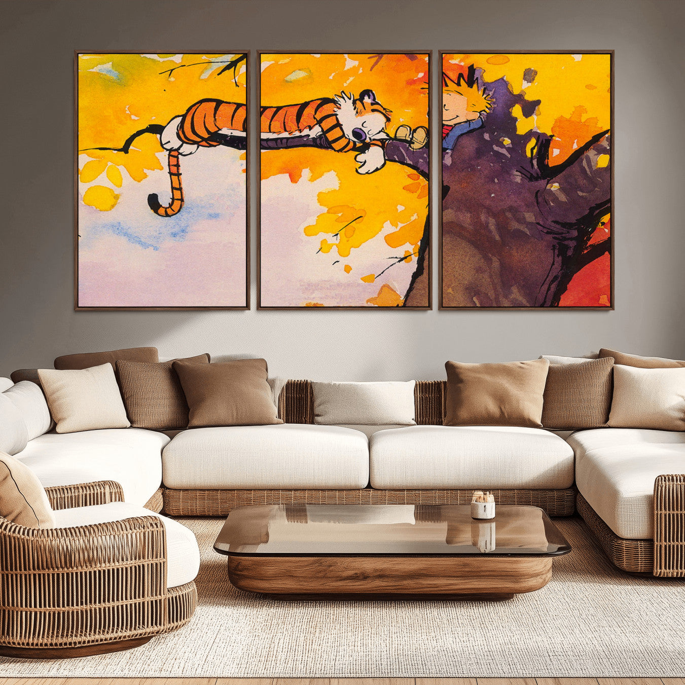-Calvin and Hobbes Tree Scene Canvas Print | 3 Panel Large Wall Art for Living Room or Kid’s Room,