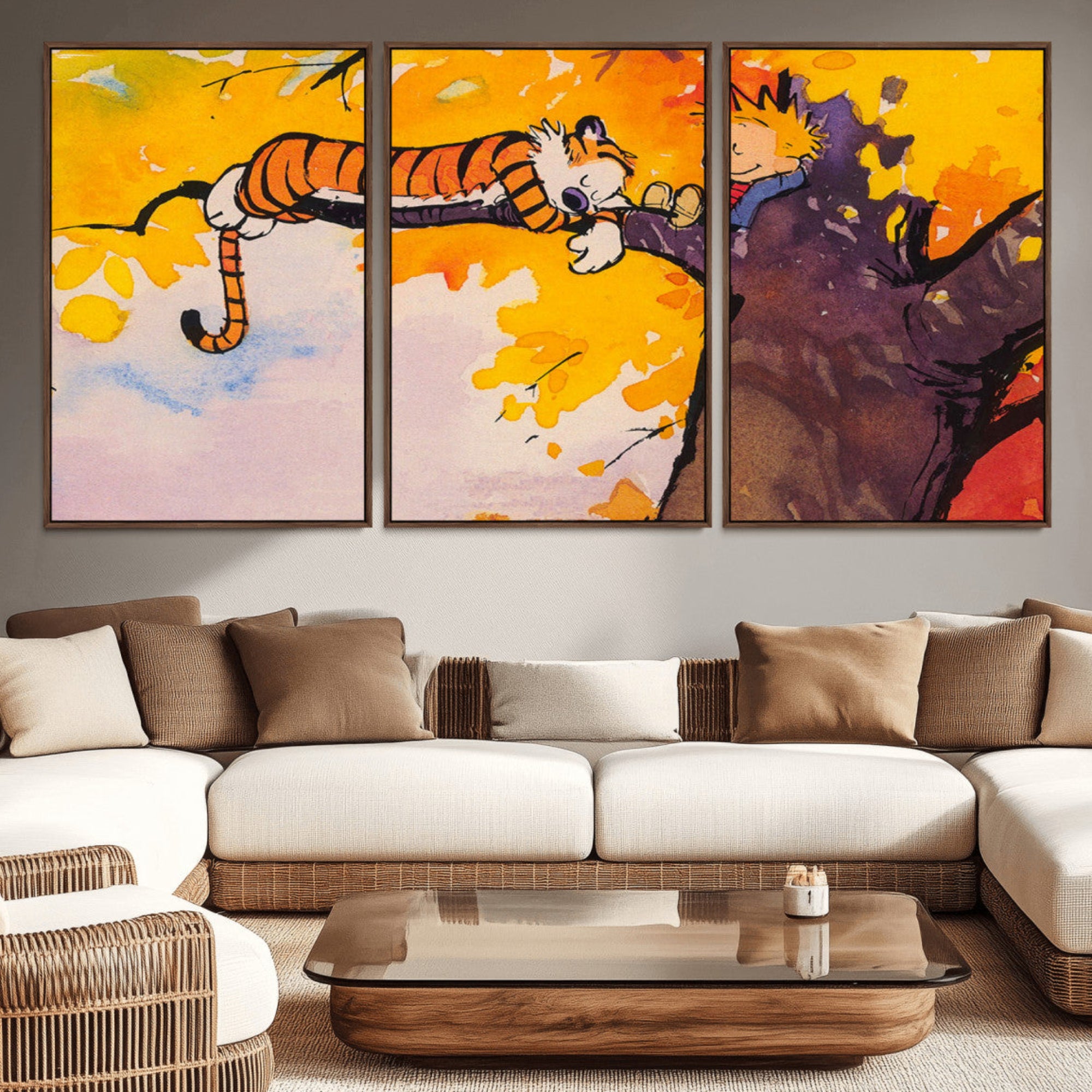 55145-MGV-CV-36X24-Calvin and Hobbes Tree Scene Canvas Print | 3 Panel Large Wall Art for Living Room or Kid’s Room,