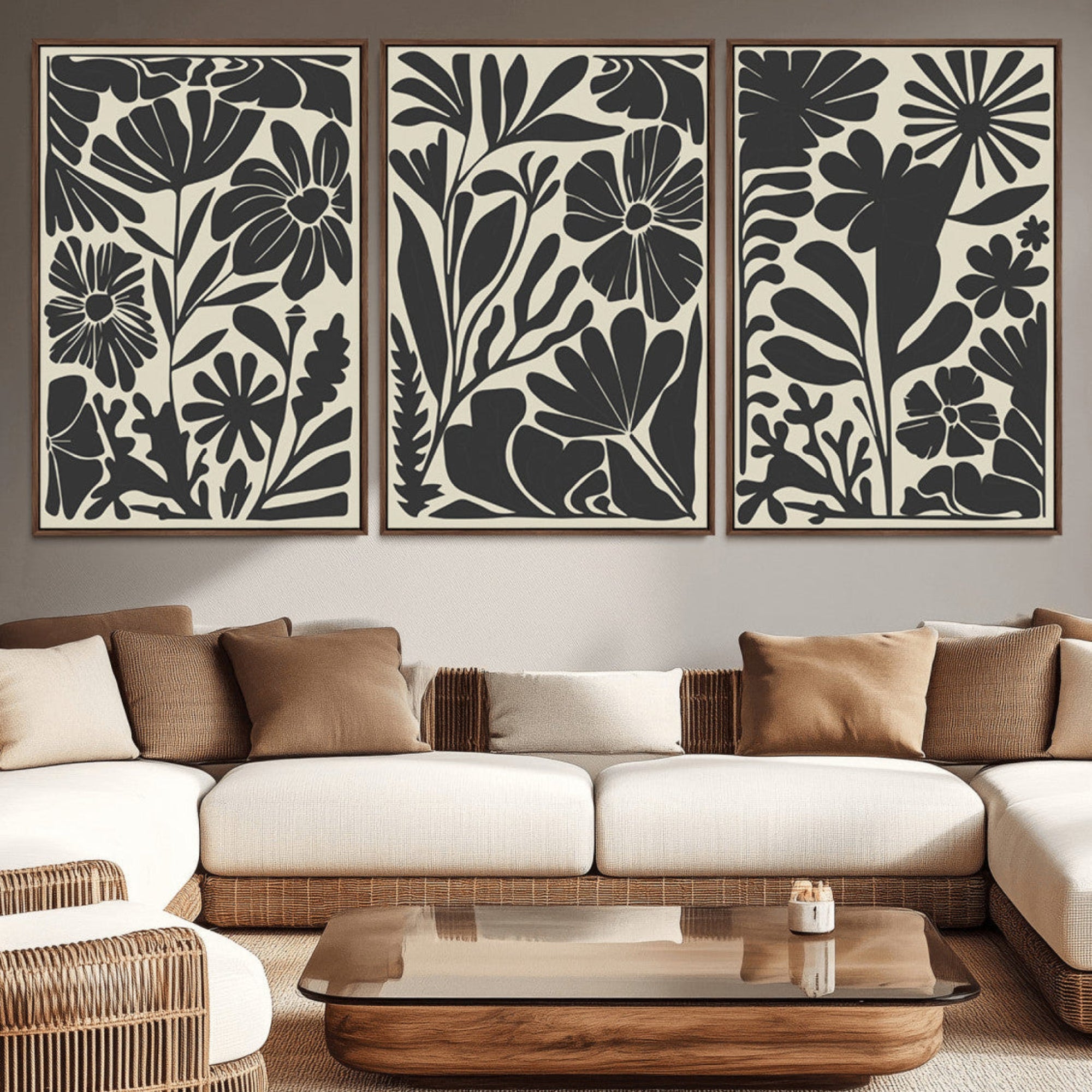 80184-MGV-CV-36X24-Modern Botanical Wall Art - Floral Black and White Canvas Print, Framed, Ready to Hang