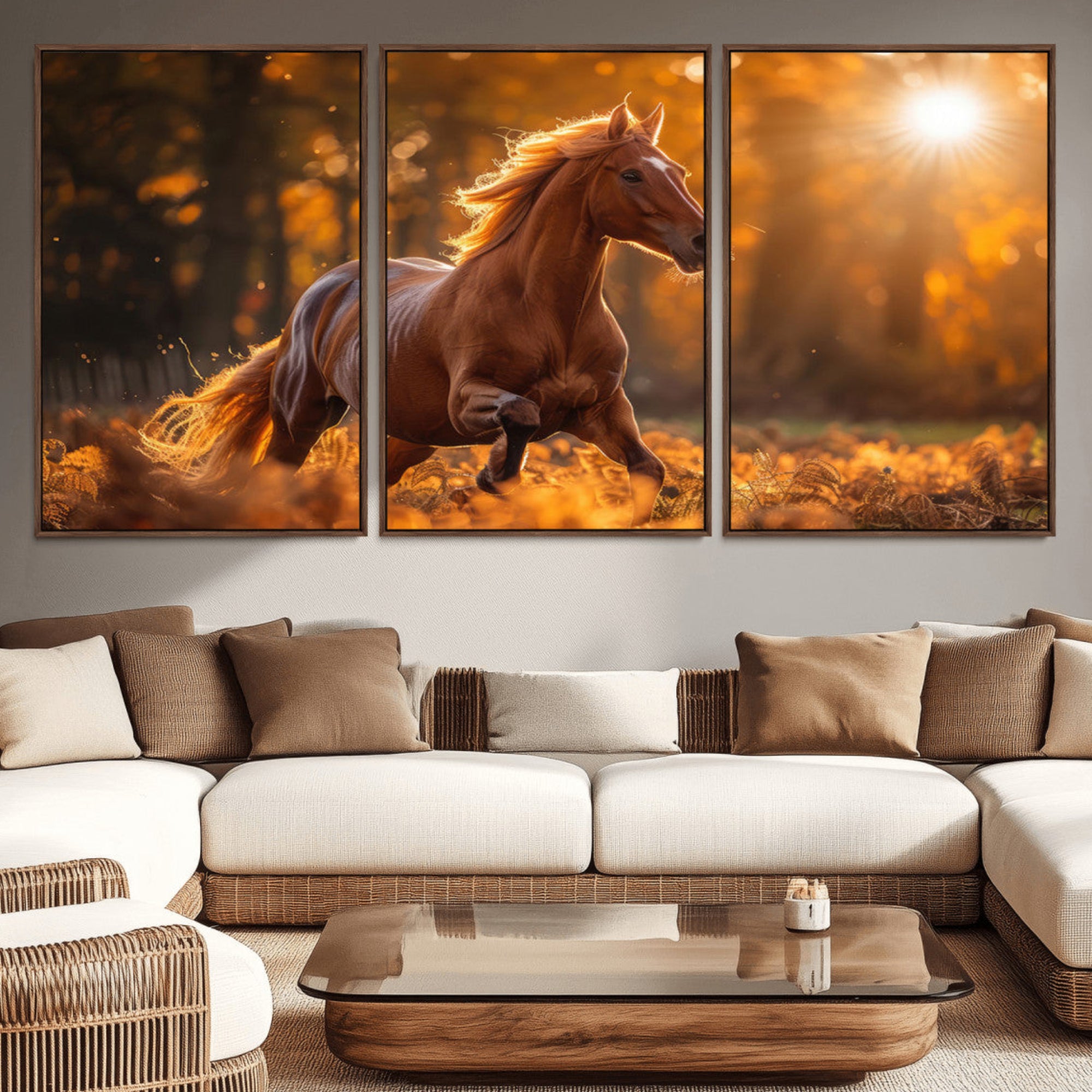 92144-MGV-CV-36X24-Running Horse Sunset Forest Wall Art Canvas Print