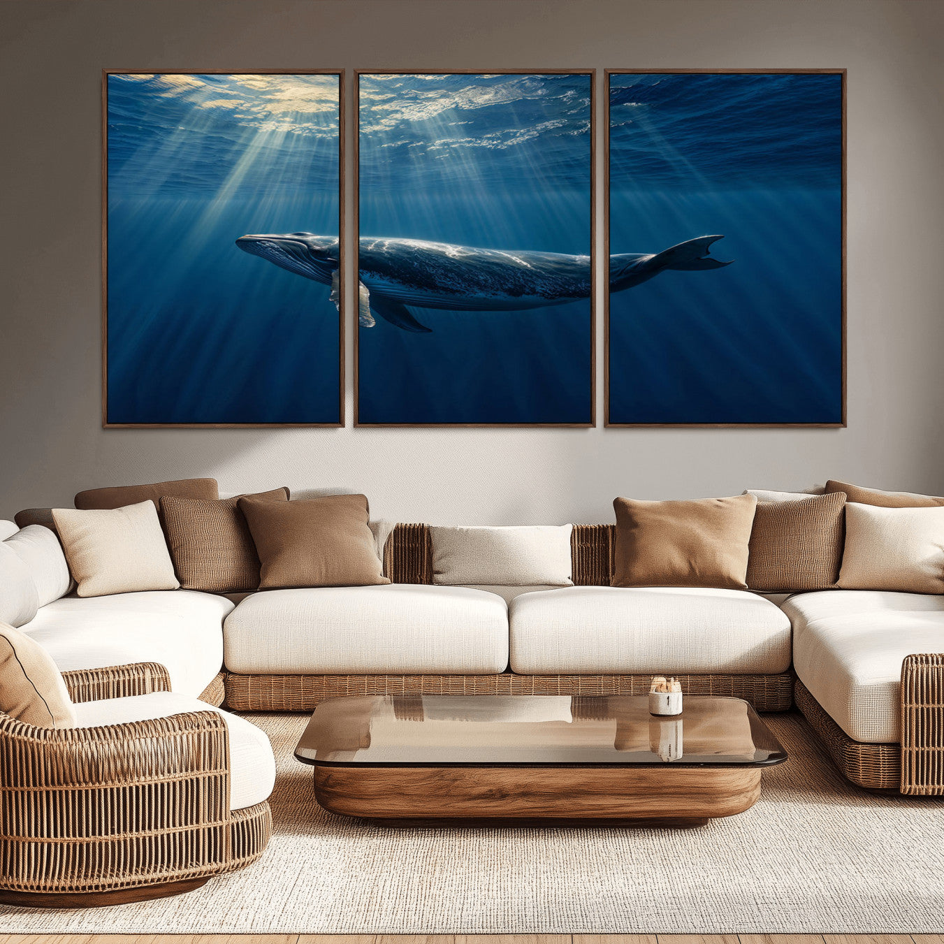 -Whale under Ocean Wall Art Canvas Print