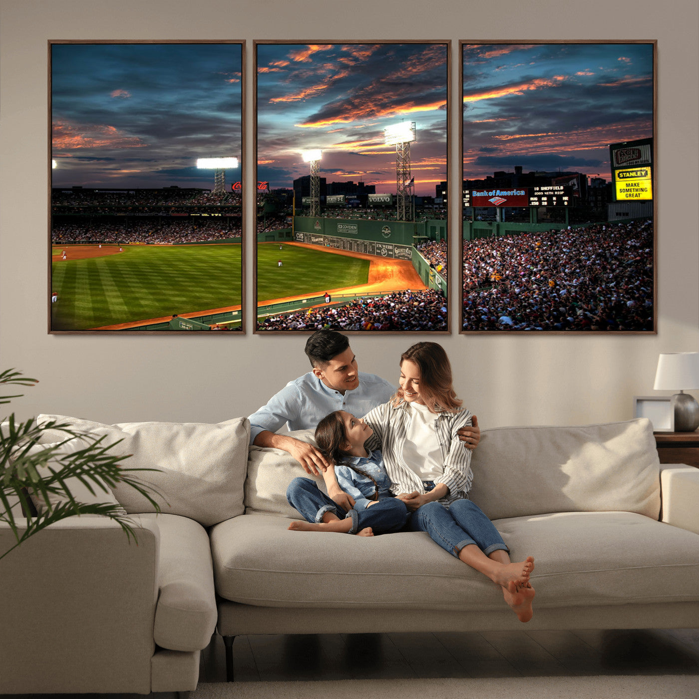 66781-MGV-FC-60X30-3P_Walnut-Fenway Park Wall Art Canvas Print | Large Baseball Stadium Canvas Print for Boston Red Sox Fans |