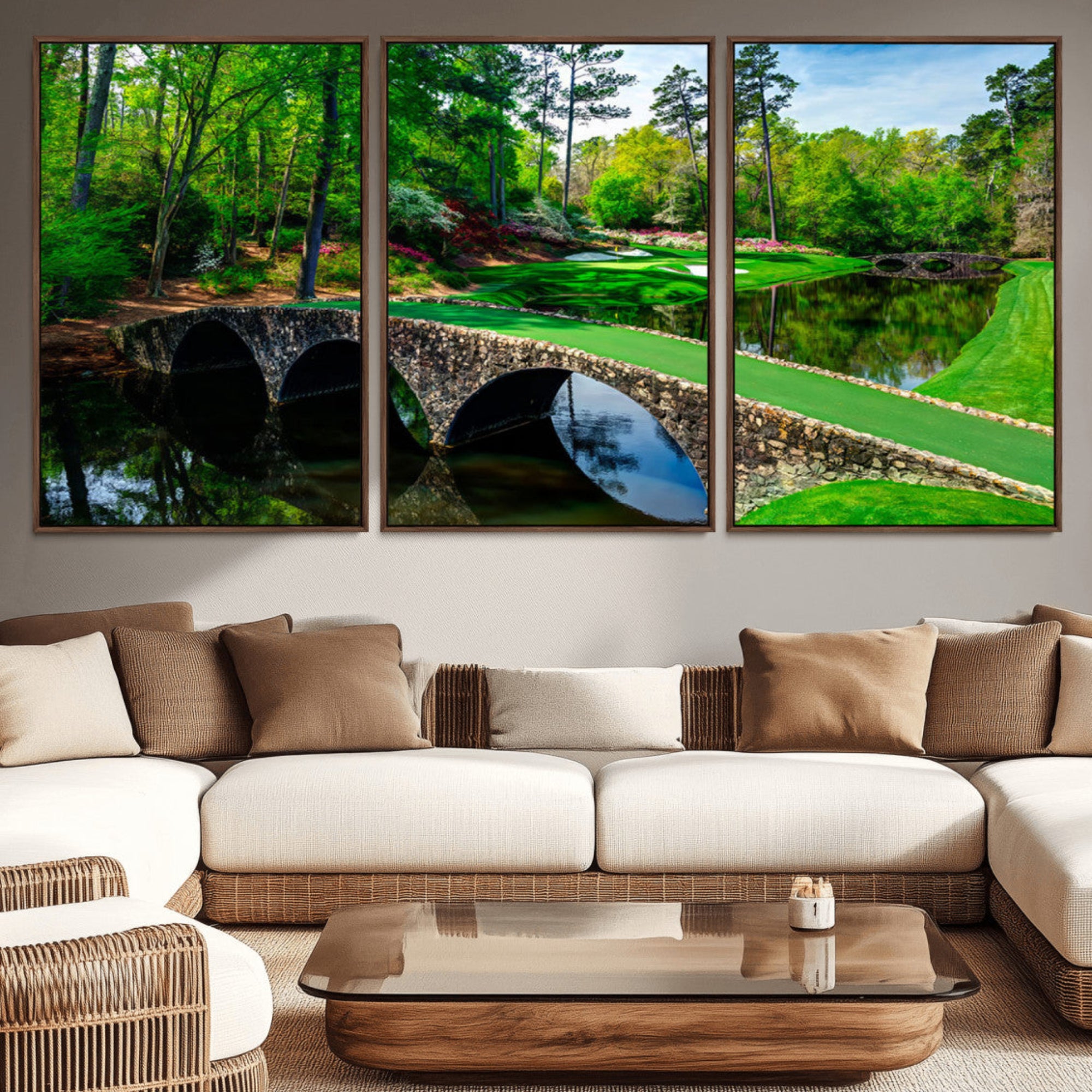 57655-MGV-CV-36X24-Augusta National Golf Club Wall Art - Panoramic Bridge & Lush Greenery – Premium Framed,