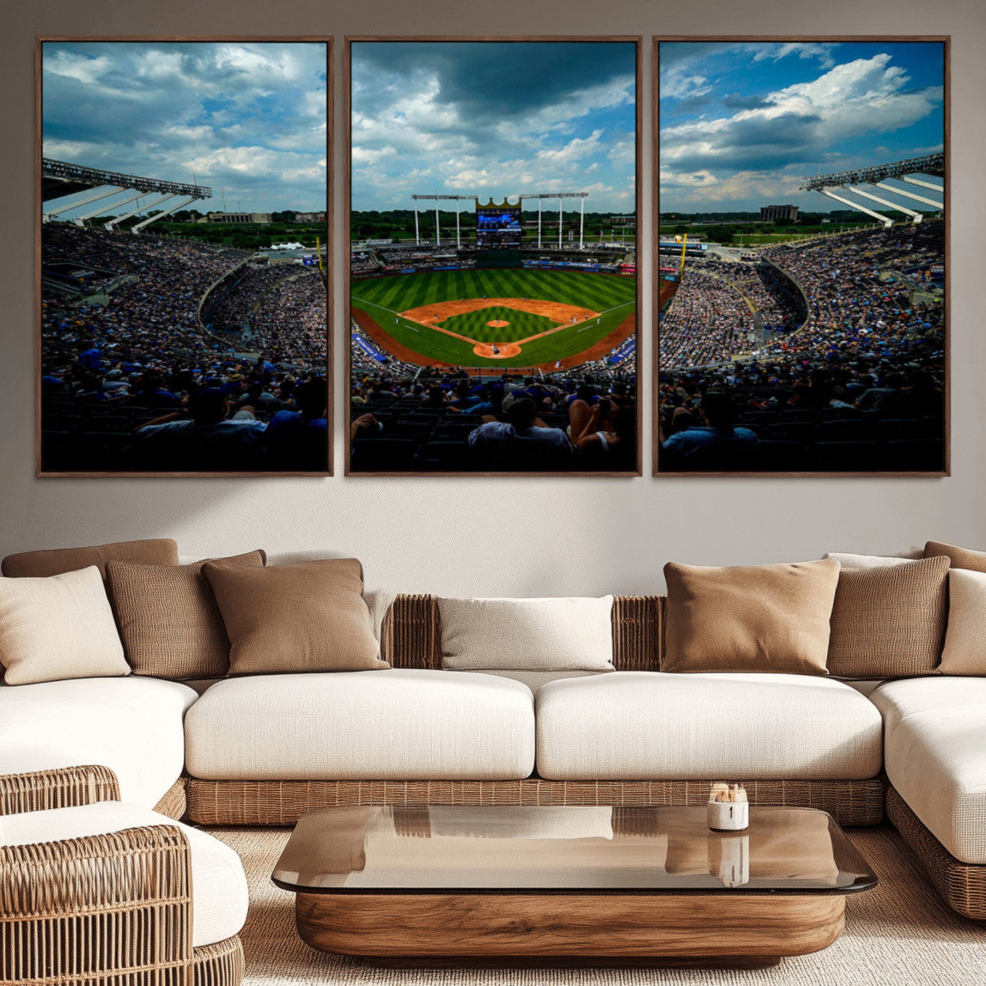 37127-MGV-CV-36X24-3-Panel Kauffman Stadium Wall Art Print | Large Kansas City Royals Baseball Canvas Print for Sports