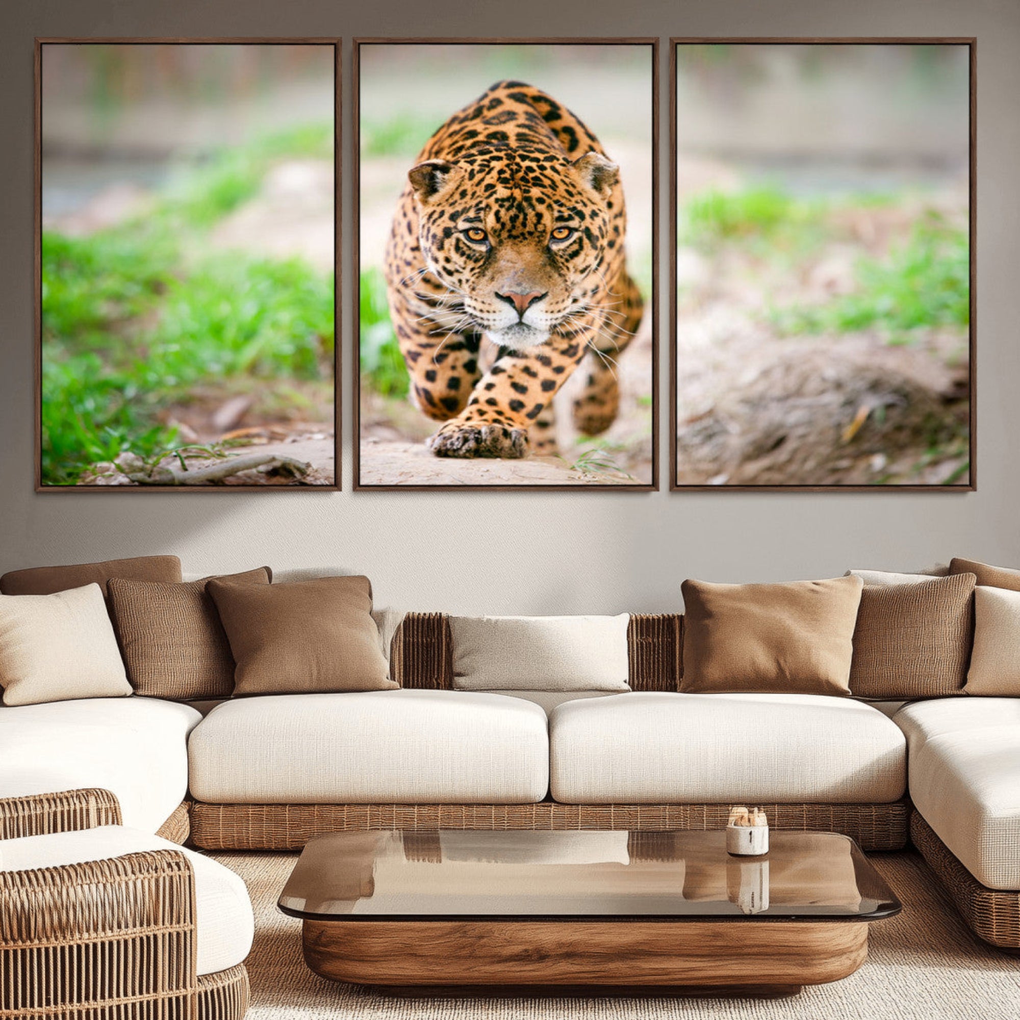 75066-MGV-CV-36X24-Leopard on the Prowl - Stunning Large Framed Leopard Wall Art Canvas Wall Art for Living Room,