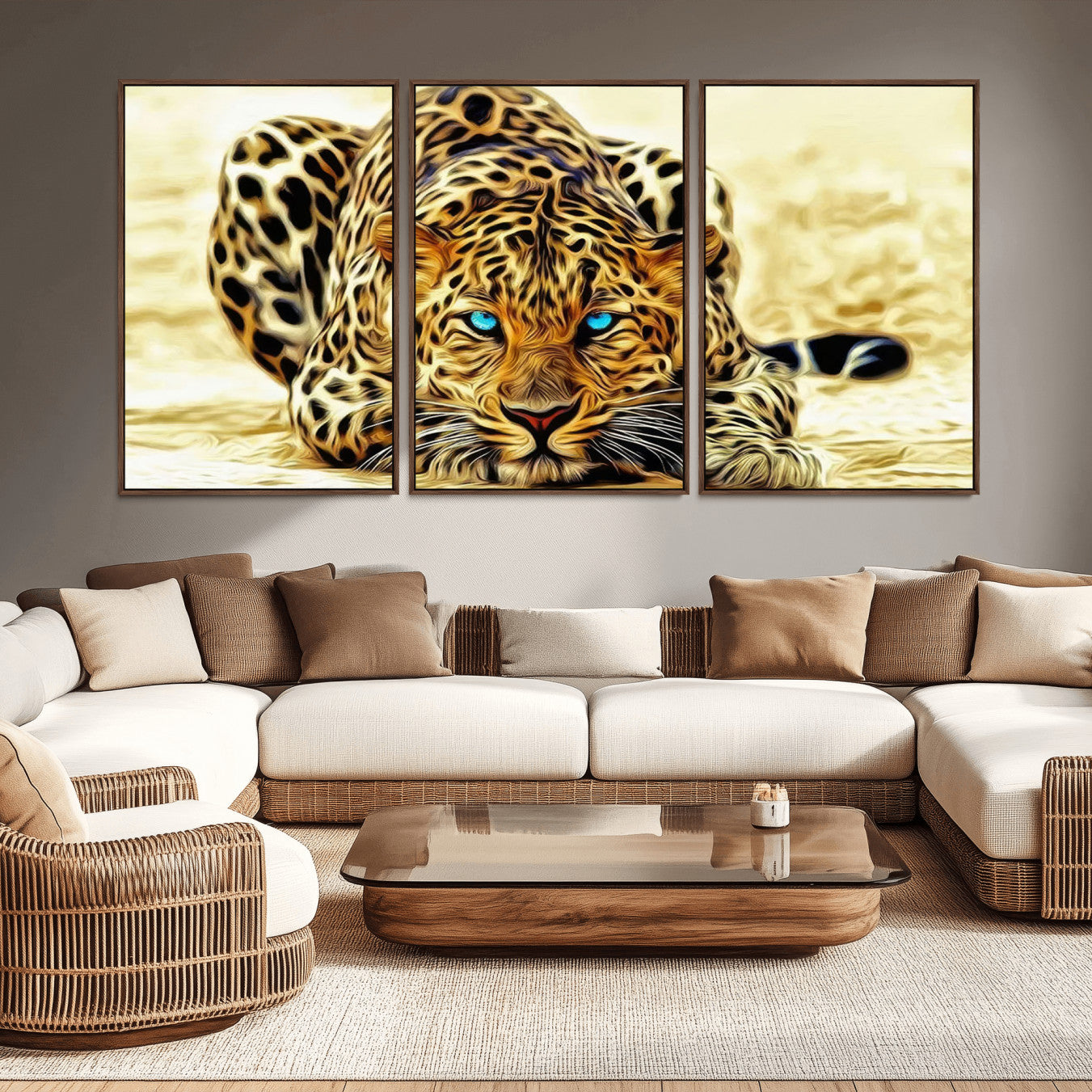 -Blue-Eyed Leopard Canvas Wall Art - Framed Animal Print Ready to Hang - Fierce and Bold Decor for