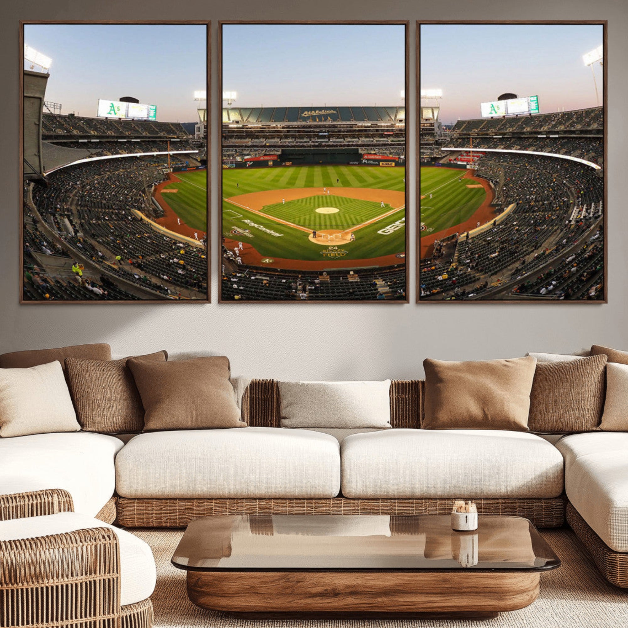 45272-MGV-CV-36X24-Oakland Athletics Baseball Team Print - RingCentral Coliseum Stadium Wall Art Canvas Print