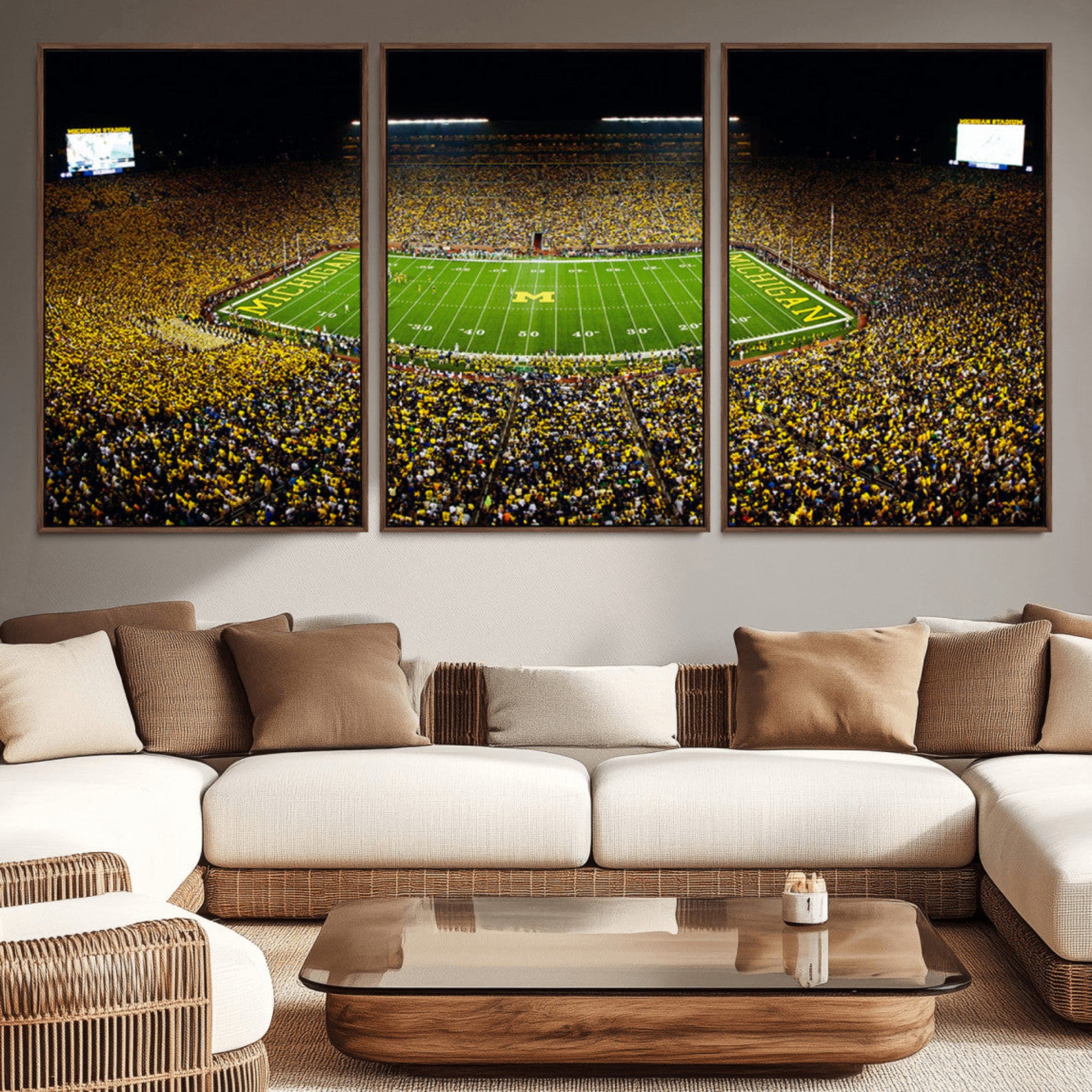 26166-MGV-CV-36X24-Stadium in Michigan Wall Art Canvas Print, Framed American Football Stadium Art Picture Print,